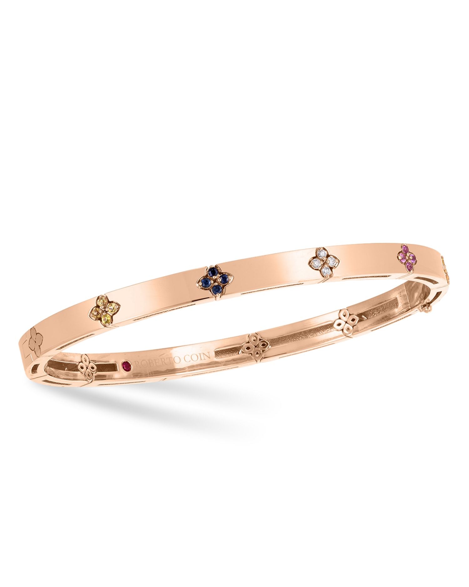 18K Rose Gold Love in Verona Rainbow Sapphire & Diamond Bangle Bracelet
