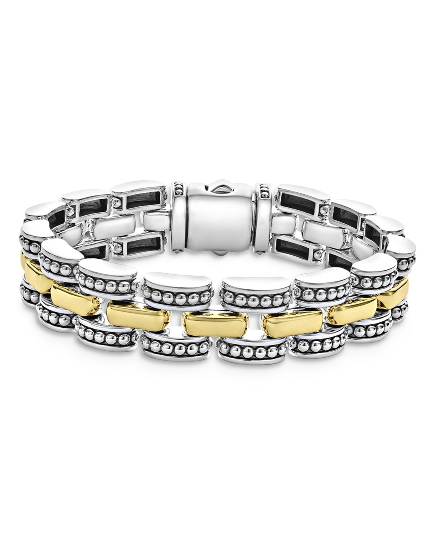 18K Yellow Gold & Sterling Silver High Bar Link Bracelet