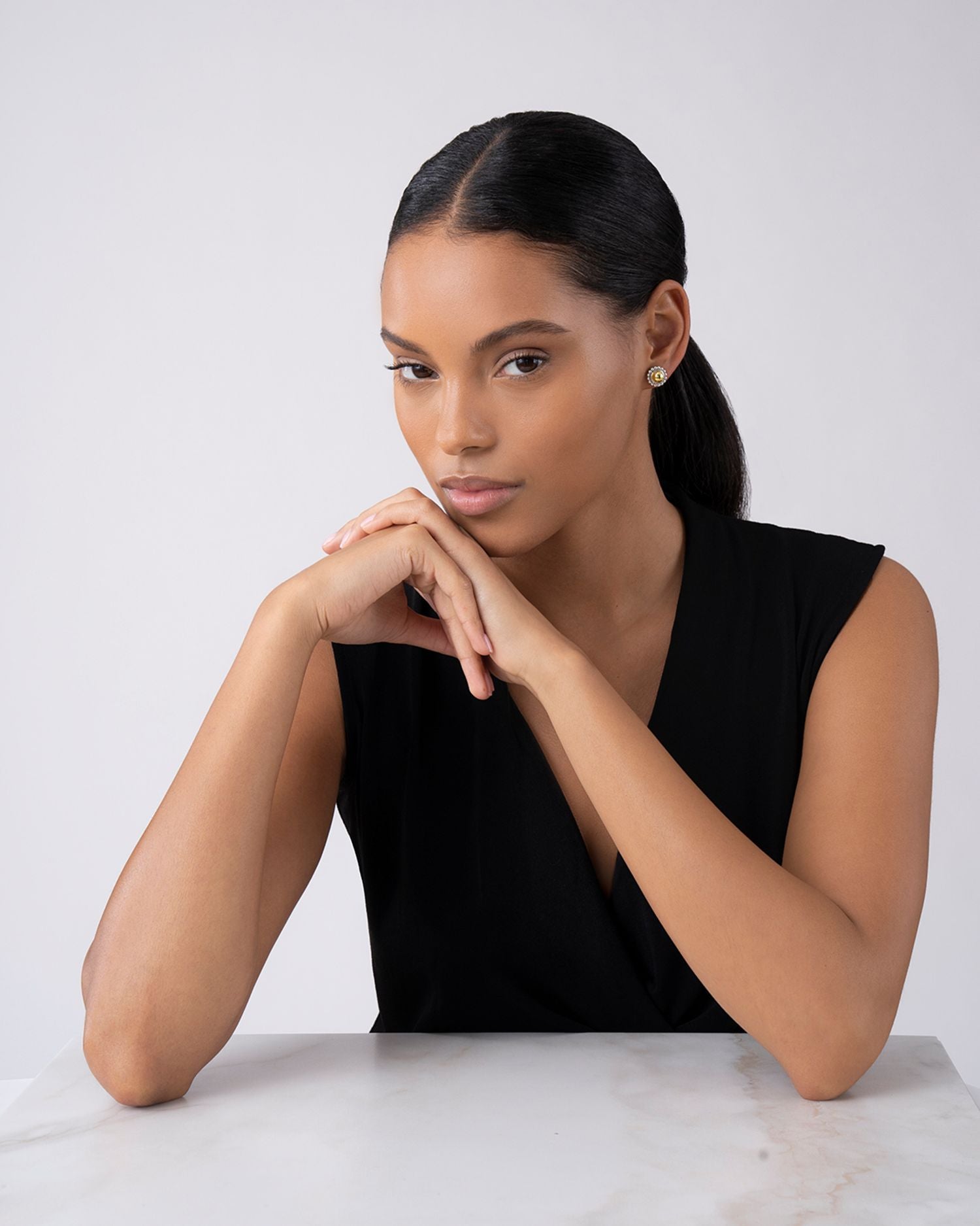 18K Yellow Gold & Sterling Silver High Bar Framed Stud Earrings