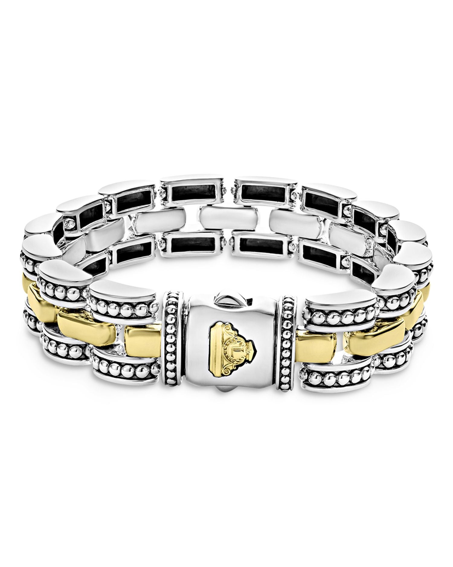 18K Yellow Gold & Sterling Silver High Bar Link Bracelet
