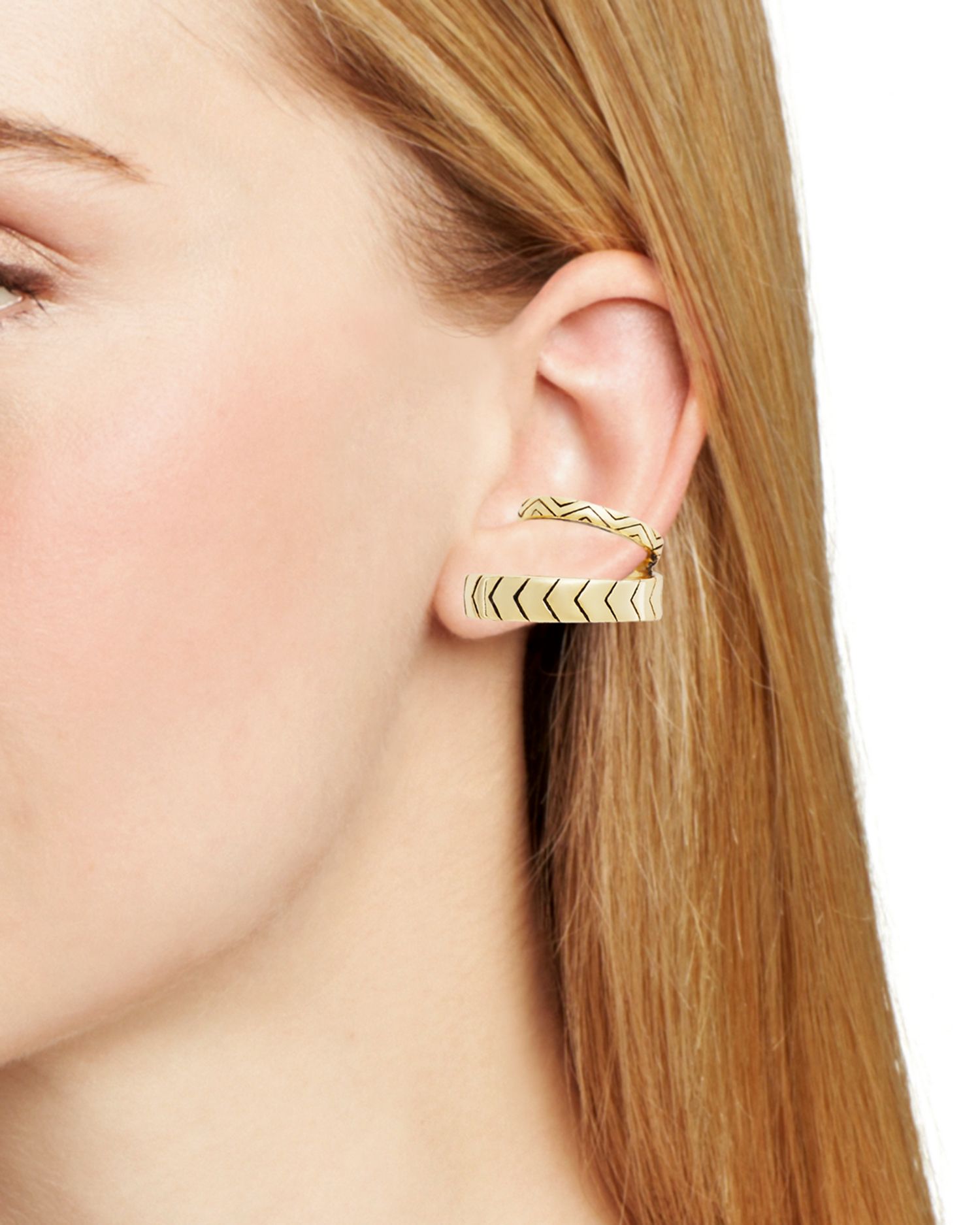 Chevron Double Row Ear Cuff in 14K Gold Plated Sterling Silver