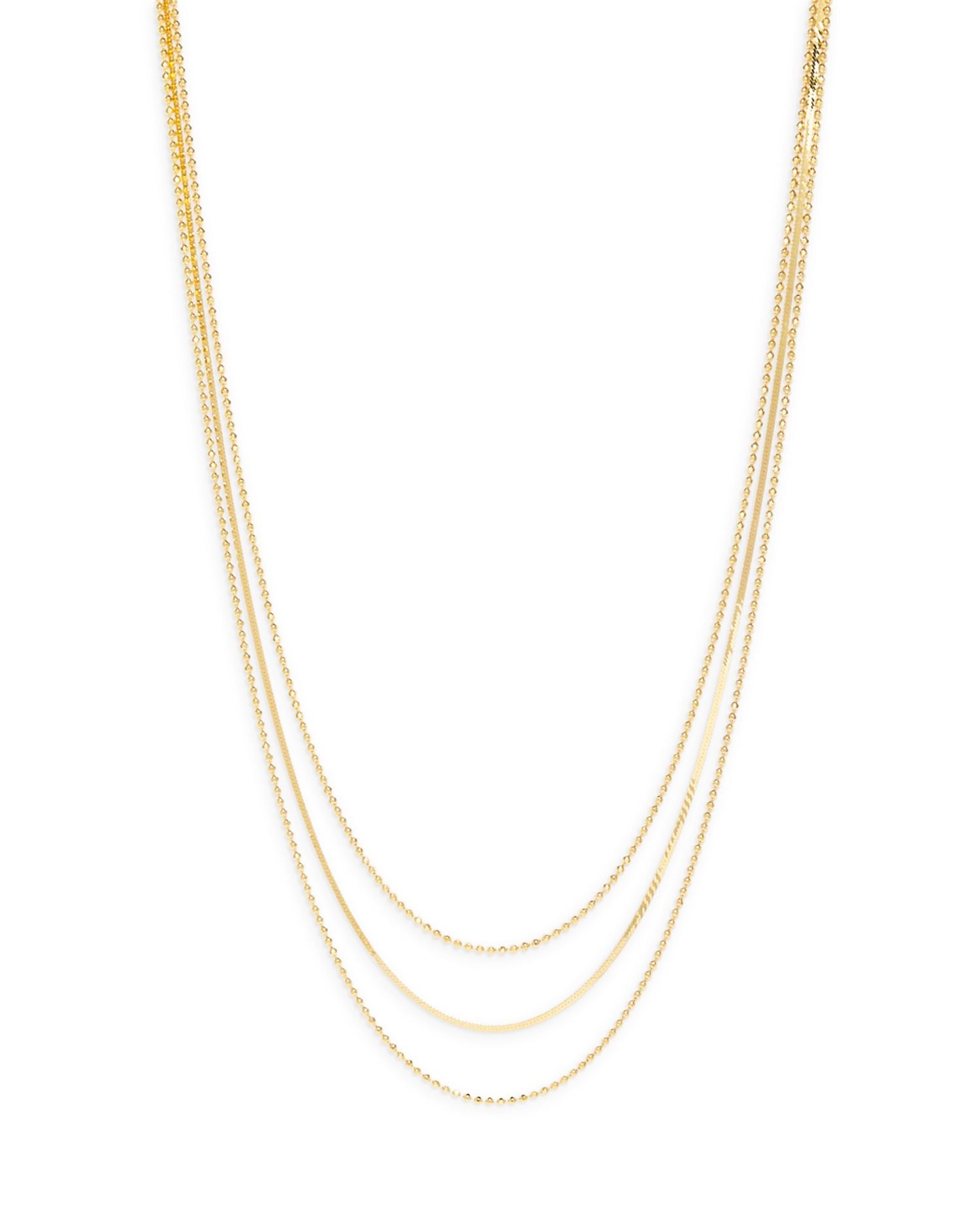 Ball & Herringbone Chain Layered Necklace in 14K Gold Plated Sterling Silver, 16'-18'