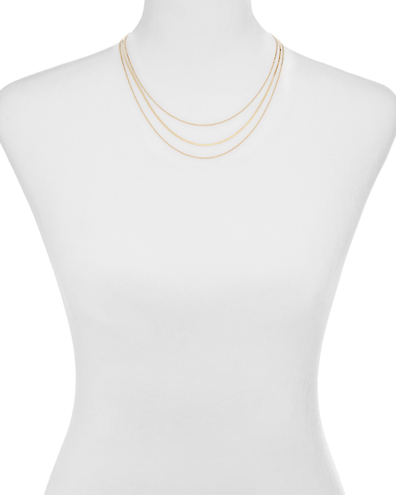 Ball & Herringbone Chain Layered Necklace in 14K Gold Plated Sterling Silver, 16'-18'