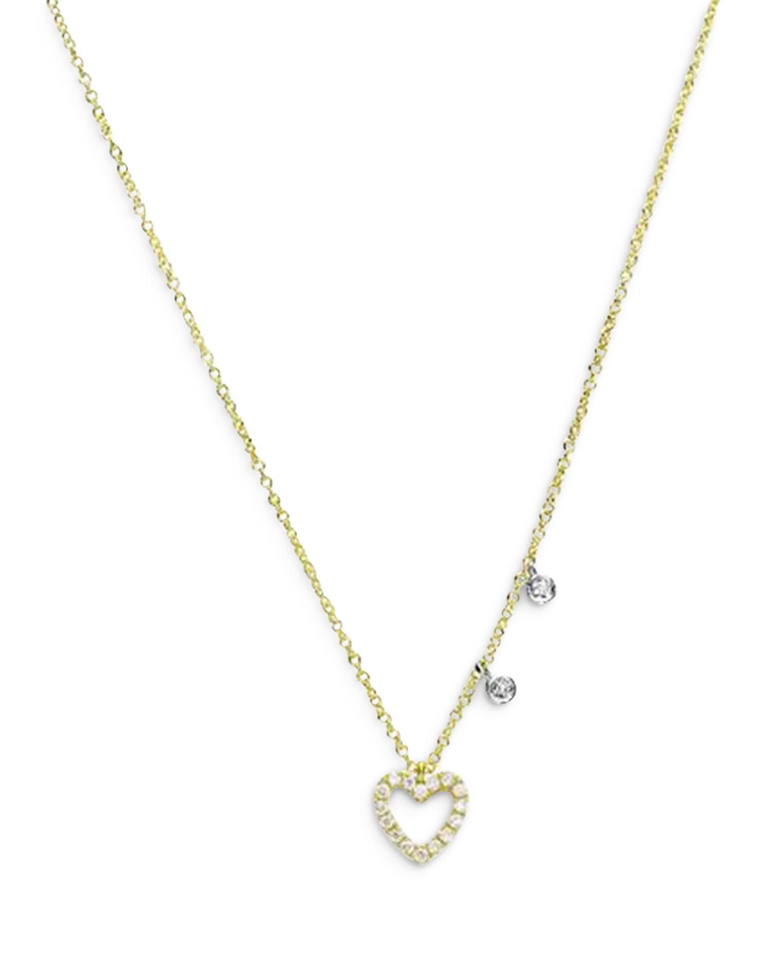14K Yellow Gold Diamond Heart Pendant Necklace, 18'