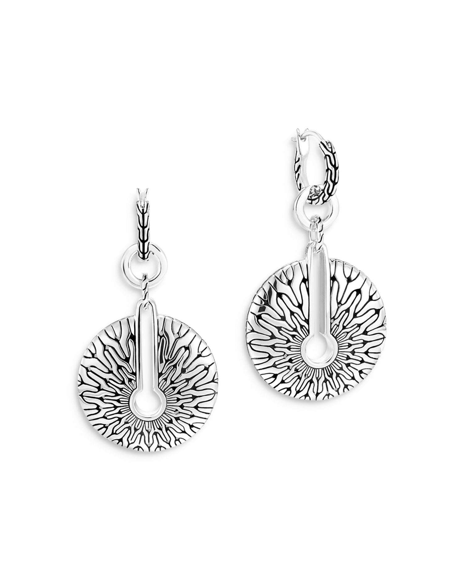 Radial Sterling Silver Classic Chain Convertible Disc Drop Hoop Earrings