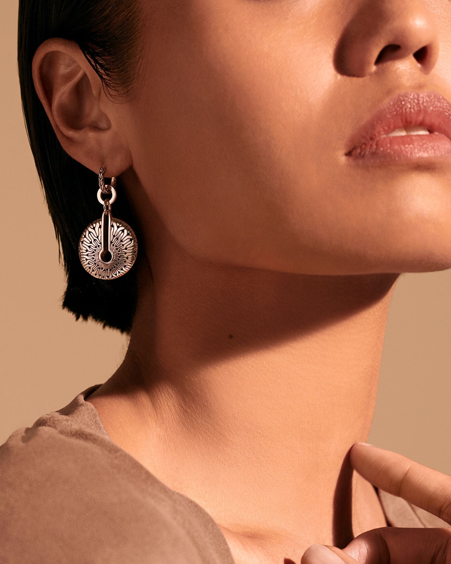 Radial Sterling Silver Classic Chain Convertible Disc Drop Hoop Earrings