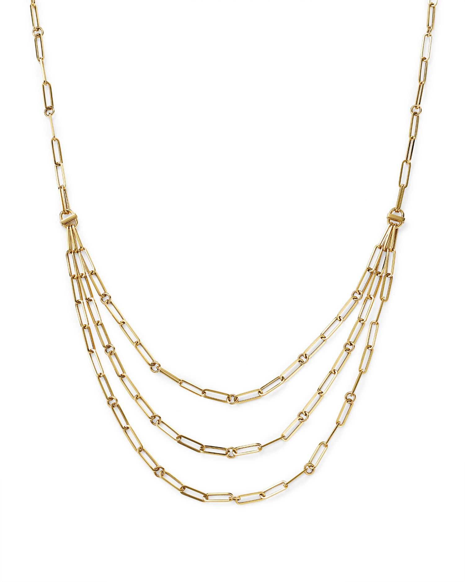 18K Yellow Gold Designer Gold Diamond Layered Paperclip Link Necklace, 15'
