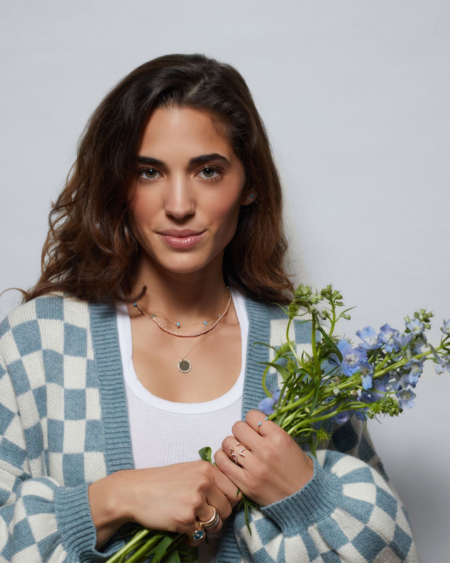 14K Yellow Gold Turquoise & Diamond Station Necklace, 16'