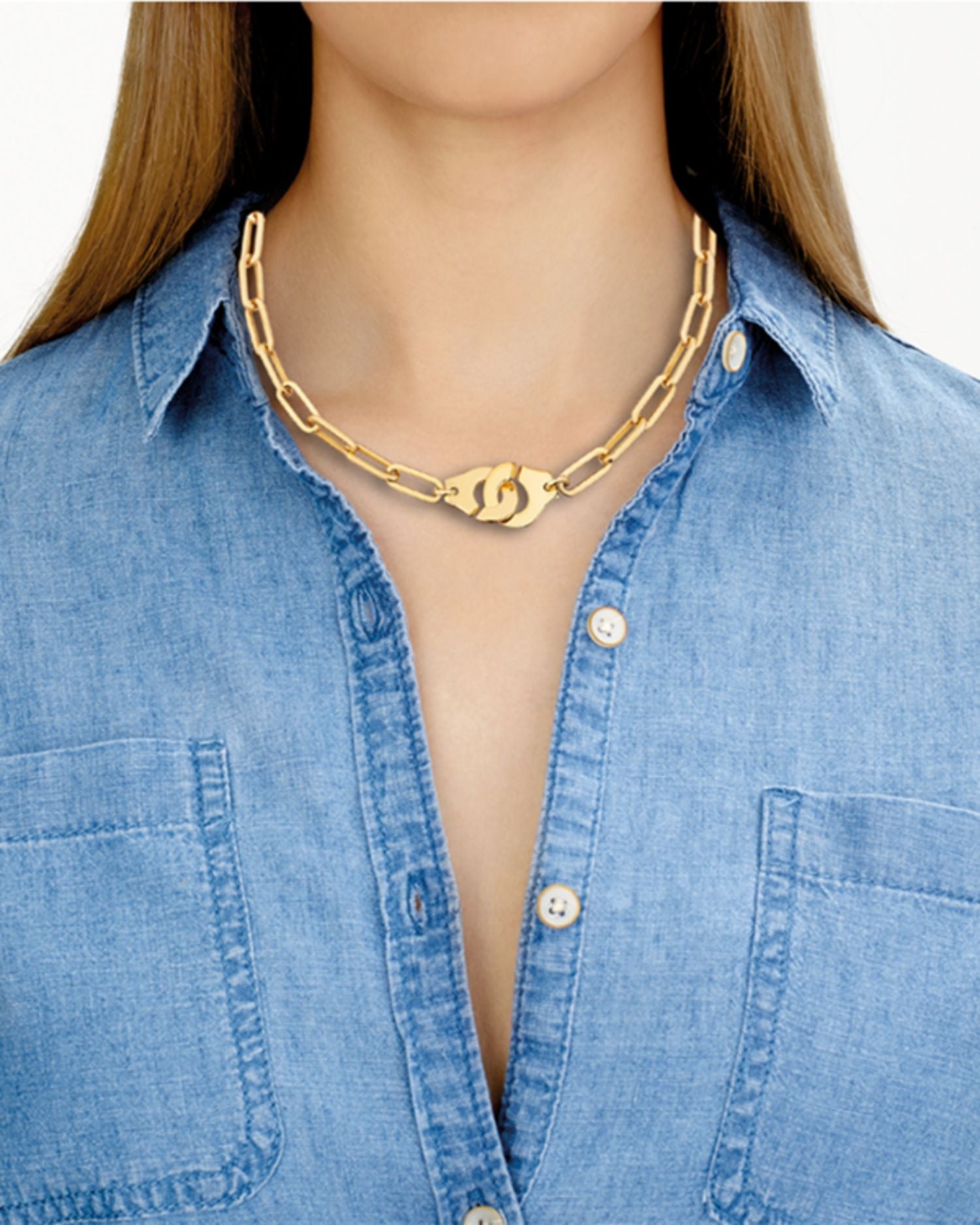 18K Yellow Gold Menottes Chain Link Necklace, 17.5'