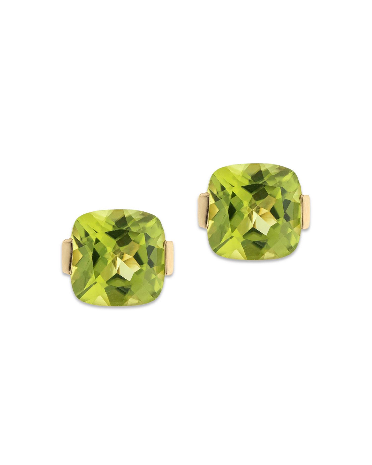 Peridot Cushion Cut Stud Earrings in 14K Yellow Gold - Exclusive