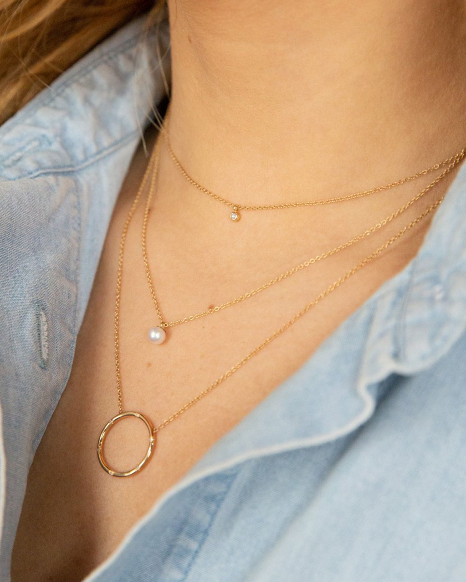 14K Yellow Gold Pearls Cultured Freshwater Pearl & Diamond Layered Pendant Necklace, 16-18'