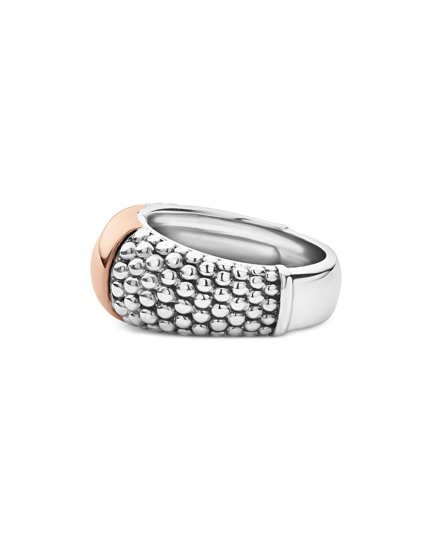 18K Rose Gold & Sterling Silver High Bar Two-Tone Beaded Statement Ring