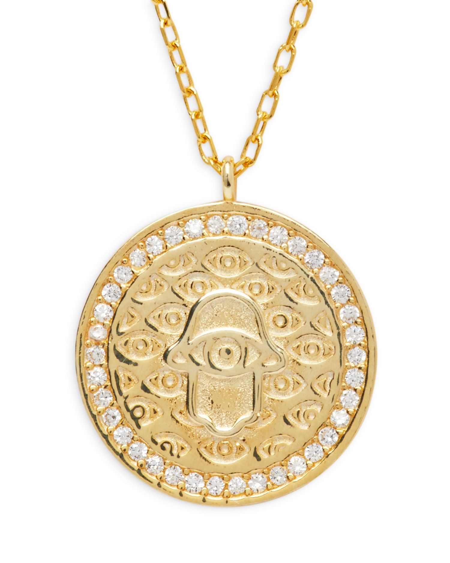 G Hamsa Pavé Evil Eye Pendant Necklace in 14K Gold Plated Sterling Silver, 16'-18'