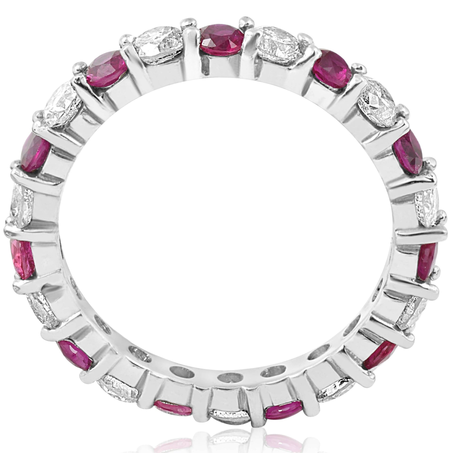 2 ct Ruby & Diamond Eternity Ring 14K White Gold Women's Stackable Wedding Band