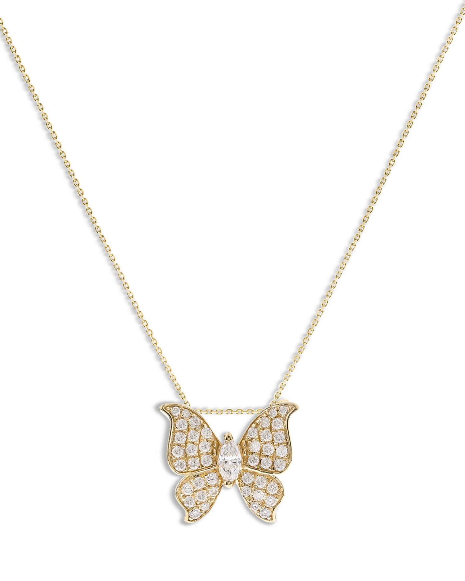 Diamond Butterfly Pendant Necklace in 14K Yellow Gold, 0.30 ct. t.w. - Exclusive