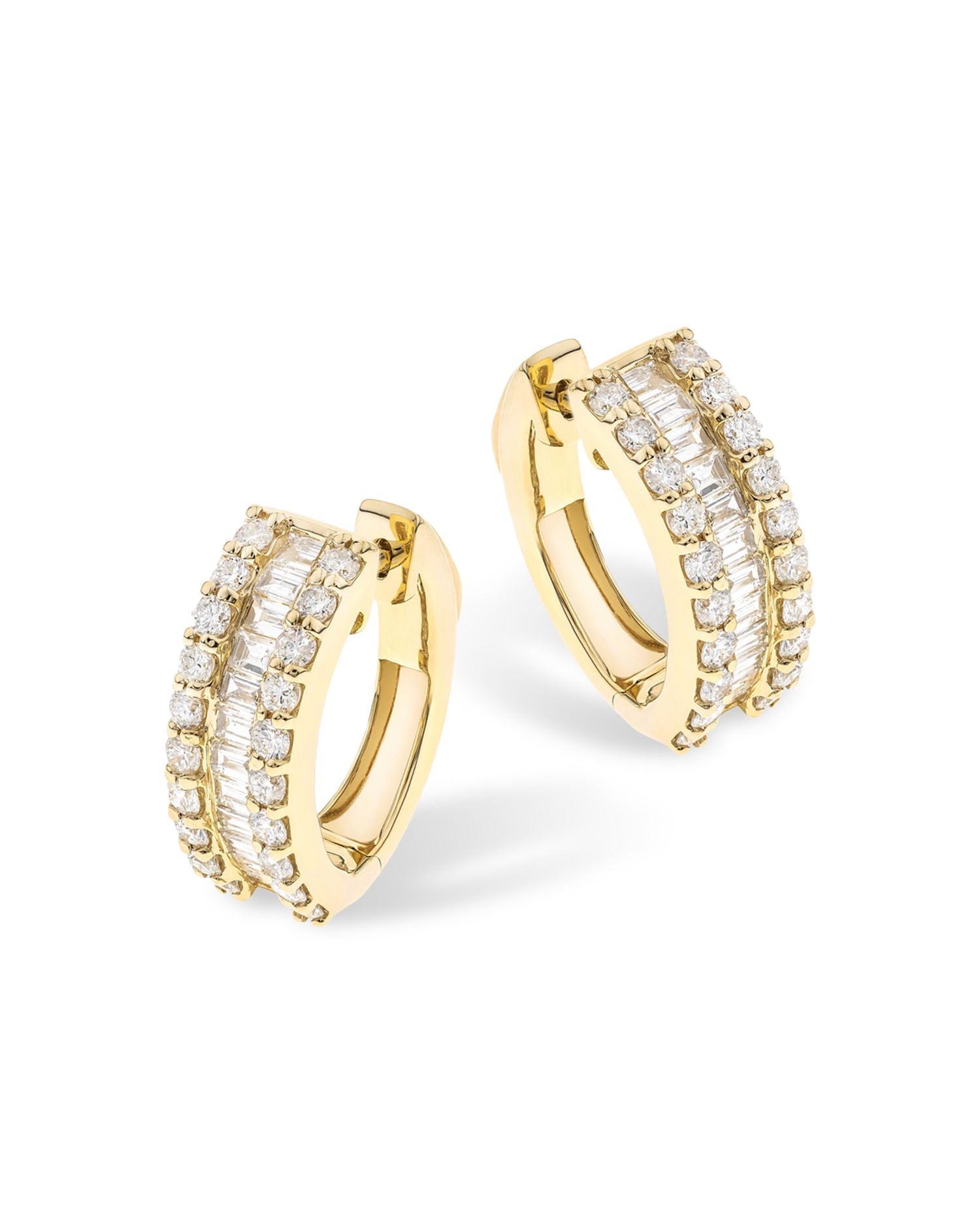 Diamond Round & Baguette Hoop Earrings in 14K Yellow Gold, 2.0 ct. t.w. - Exclusive