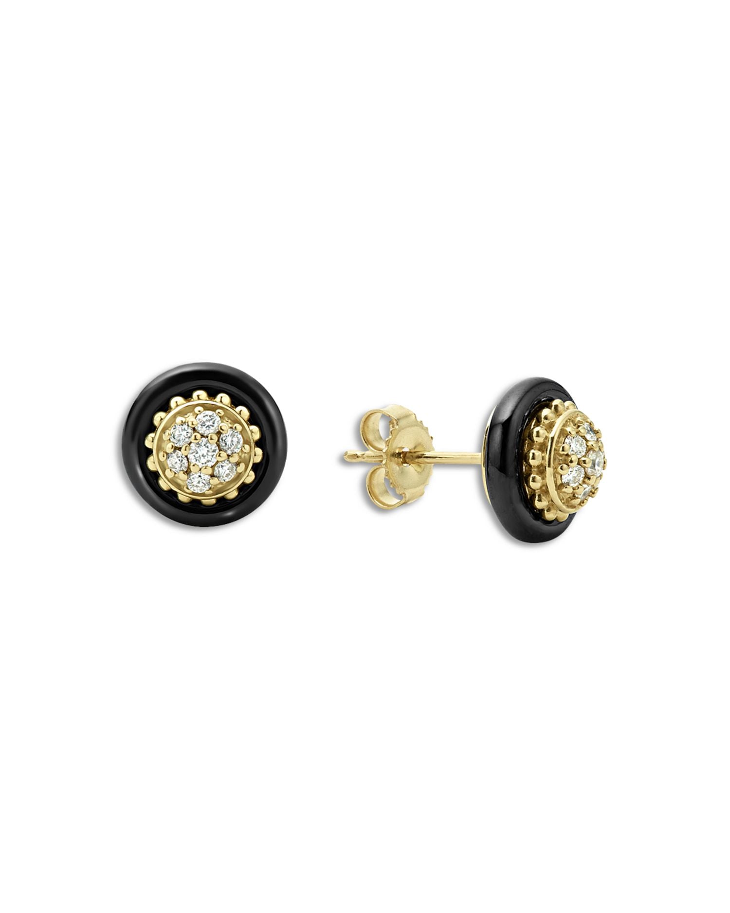 Meridian 18K Yellow Gold and Black Caviar Diamond Stud Earrings