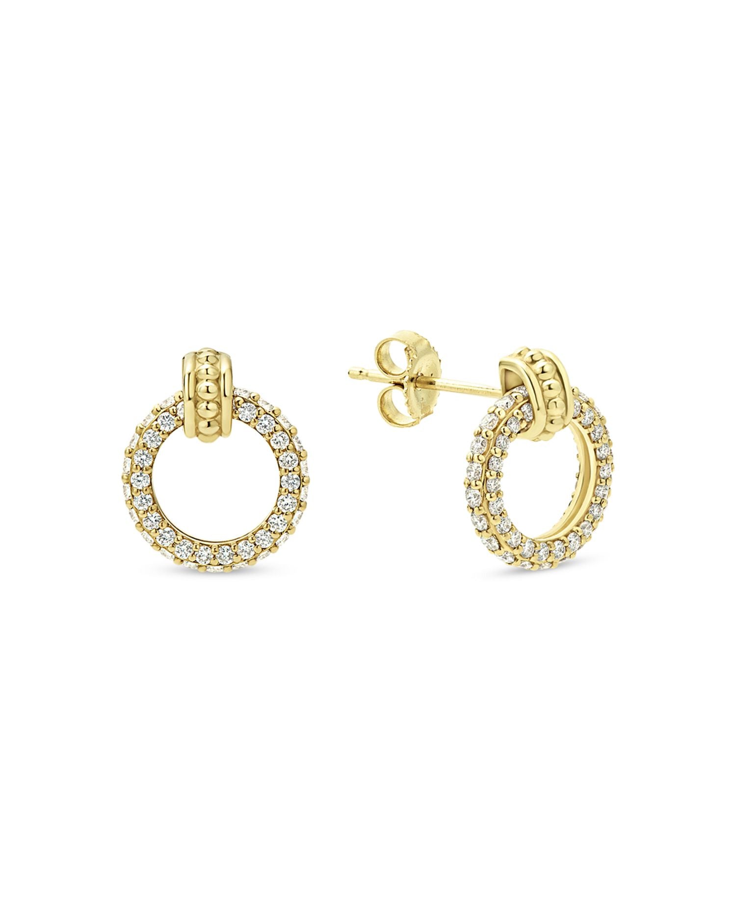 Meridian 18K Yellow Gold Caviar Diamond Circle Drop Earrings
