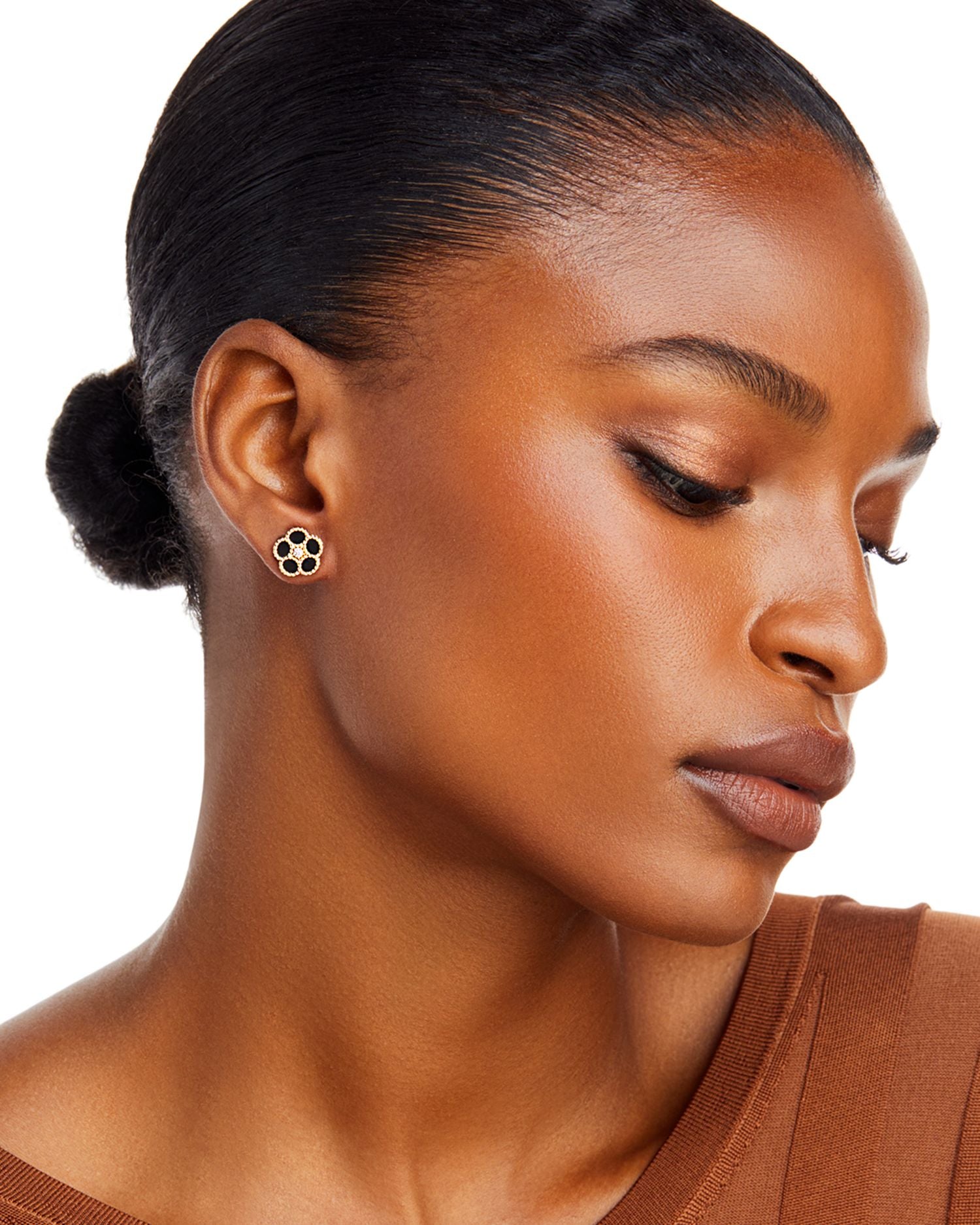 18K Yellow Gold Daisy Diamond & Black Onyx Stud Earrings - Exclusive