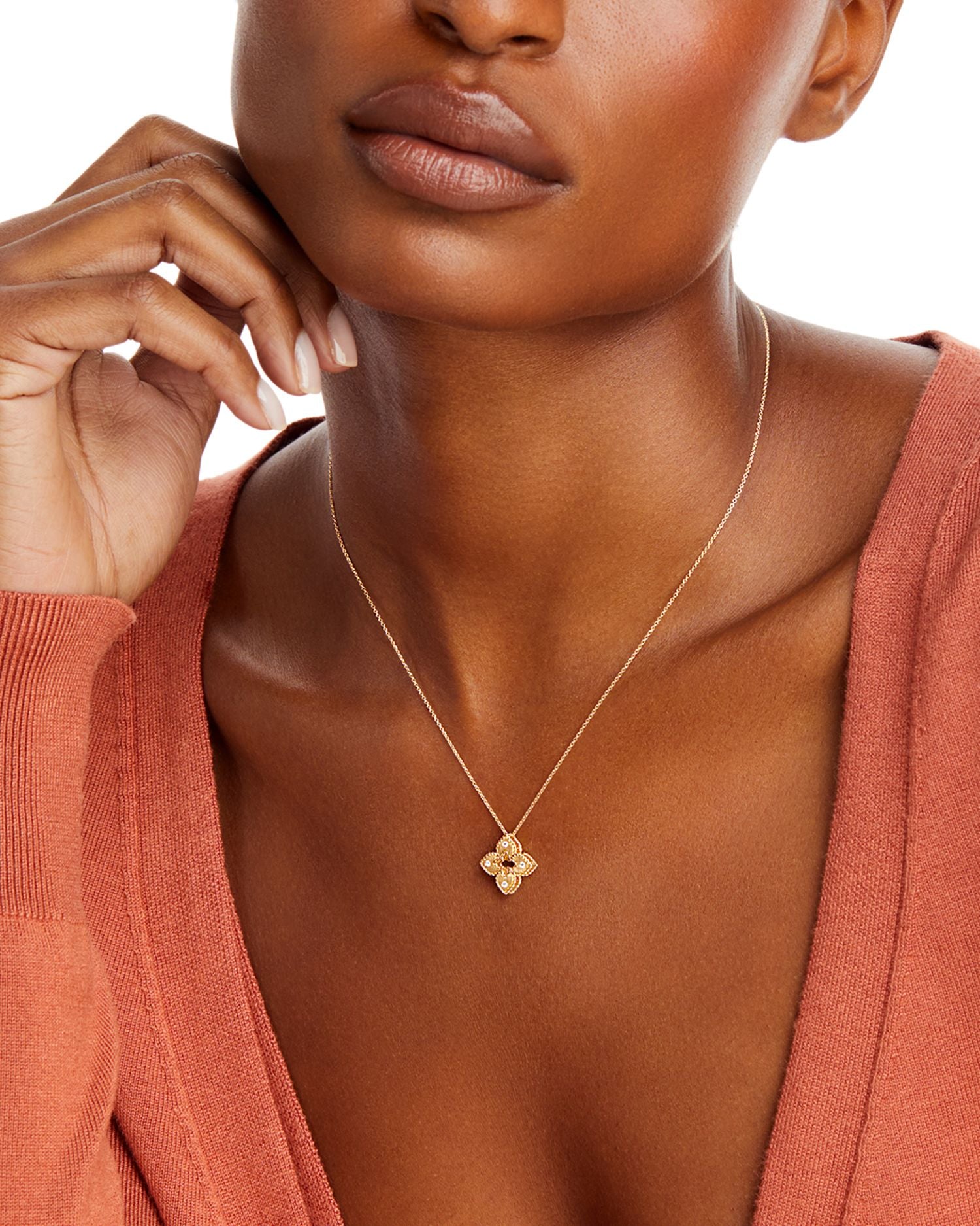 18K Venetian Princess Diamond Flower Pendant Necklace, 16-18'