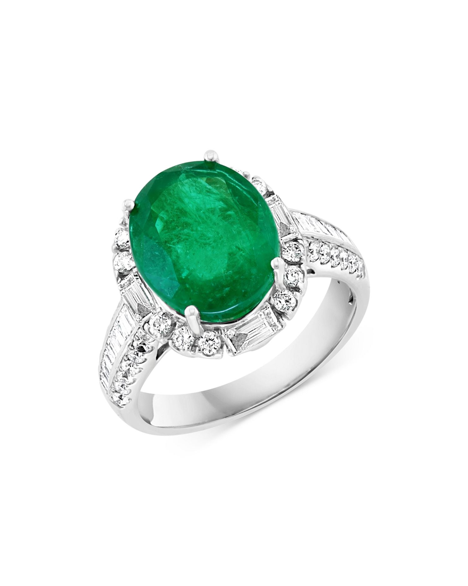 Emerald & Diamond Statement Ring in 14K White Gold - Exclusive
