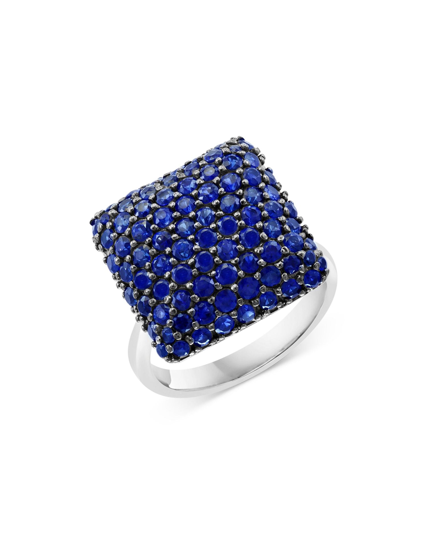 Blue Sapphire Pavé Statement Ring in 14K White Gold - Exclusive
