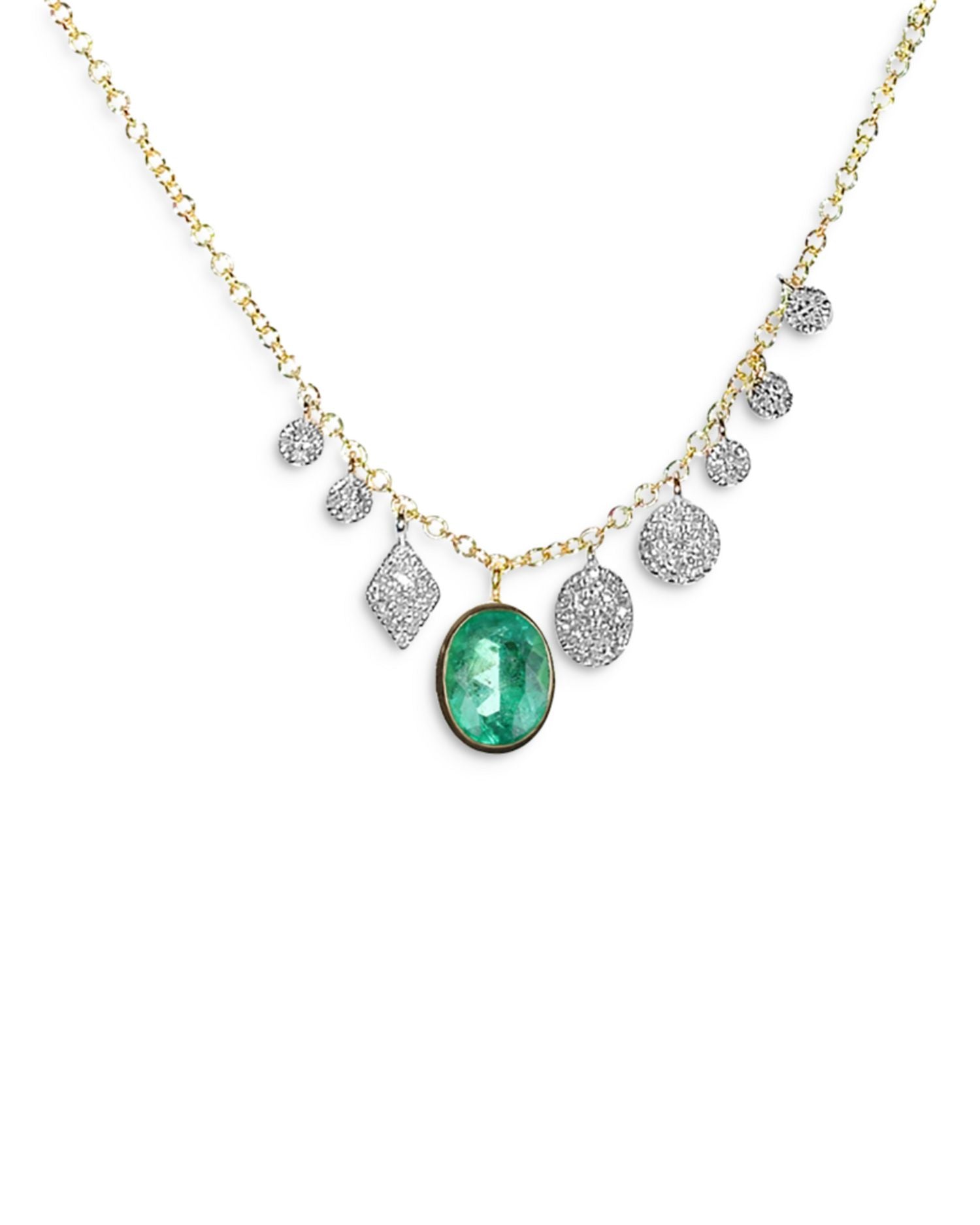 14K Yellow Gold Emerald & Diamond Pendant Necklace, 18'