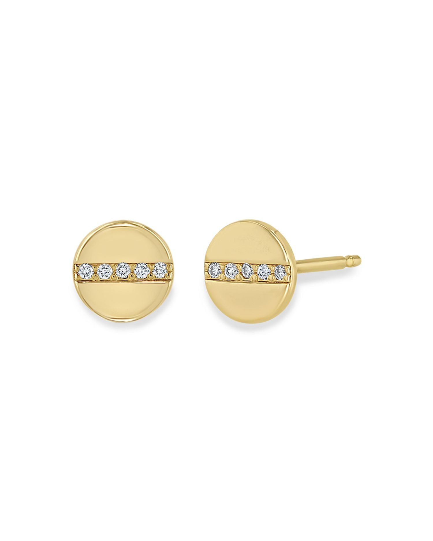14K Yellow Gold Diamond Link Disc Stud Earrings