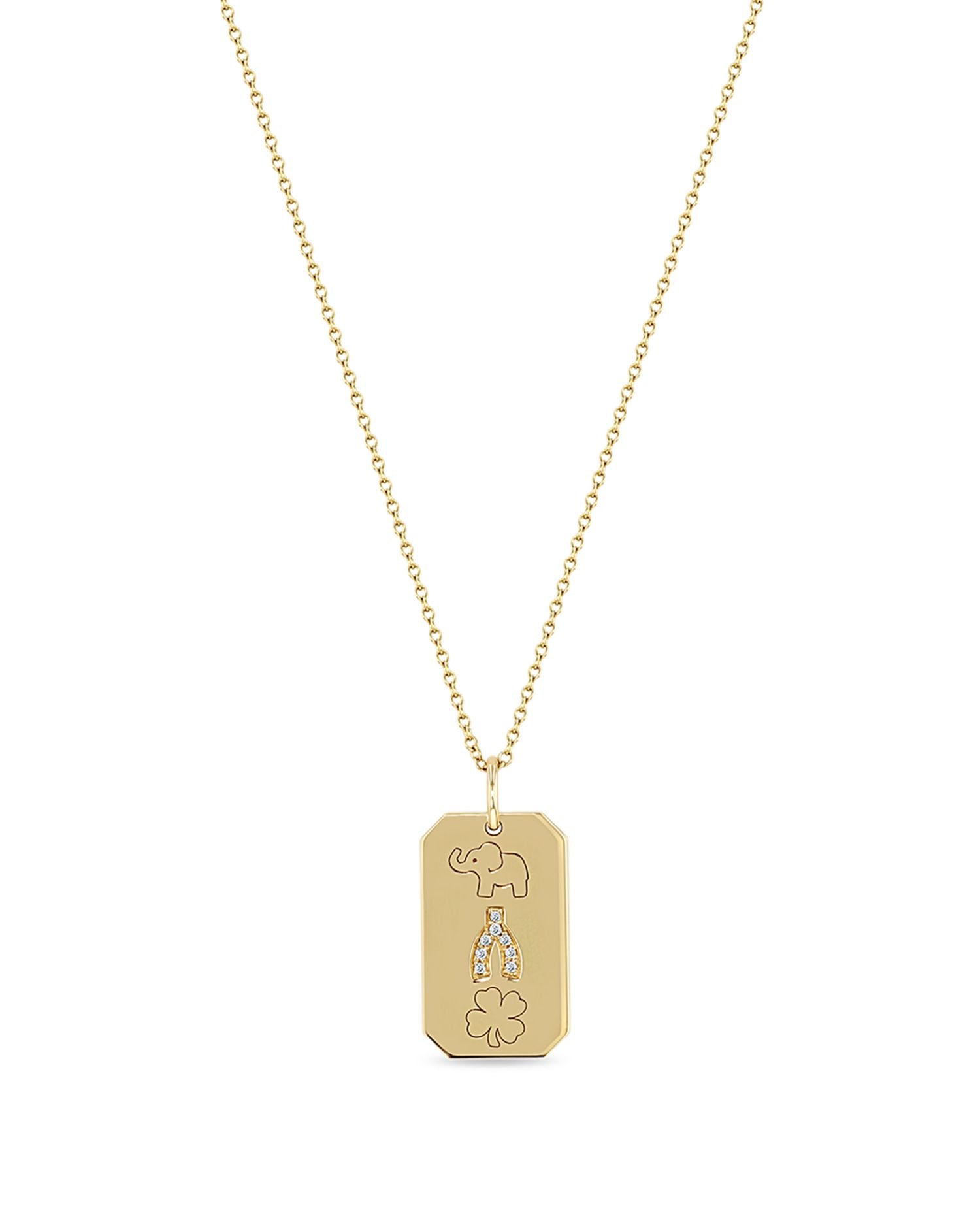 14K Yellow Gold Midi Bitty Symbols Diamond Lucky Dog Tag Pendant Necklace, 18-20'
