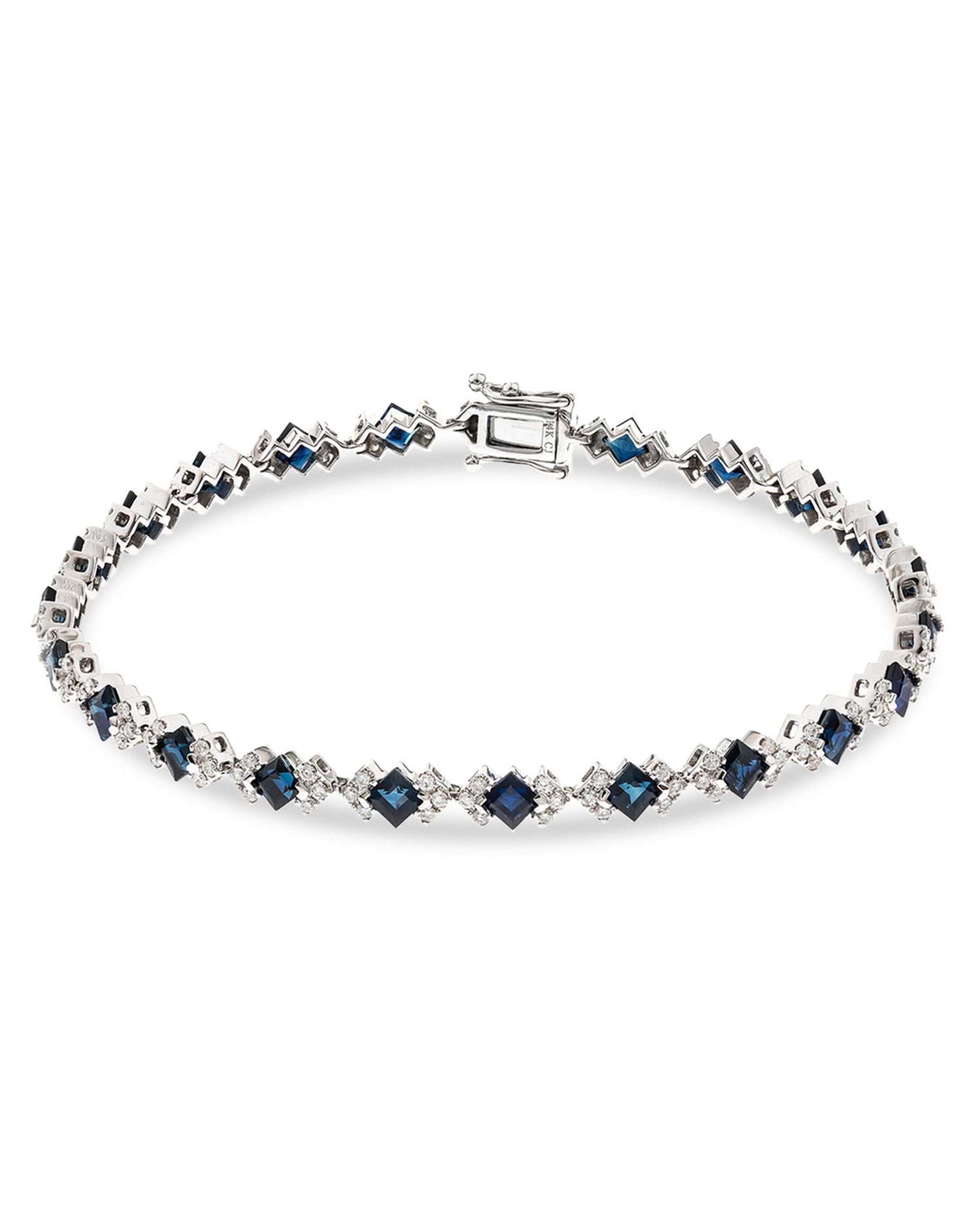 Blue Sapphire & Diamond Tennis Bracelet in 14K White Gold - Exclusive