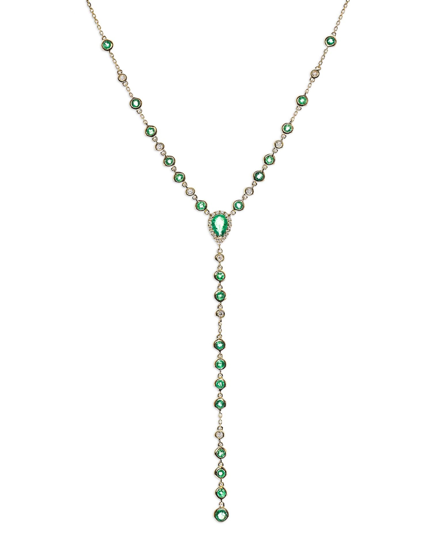Emerald & Diamond Lariat Necklace in 14K Yellow Gold, 18" - Exclusive