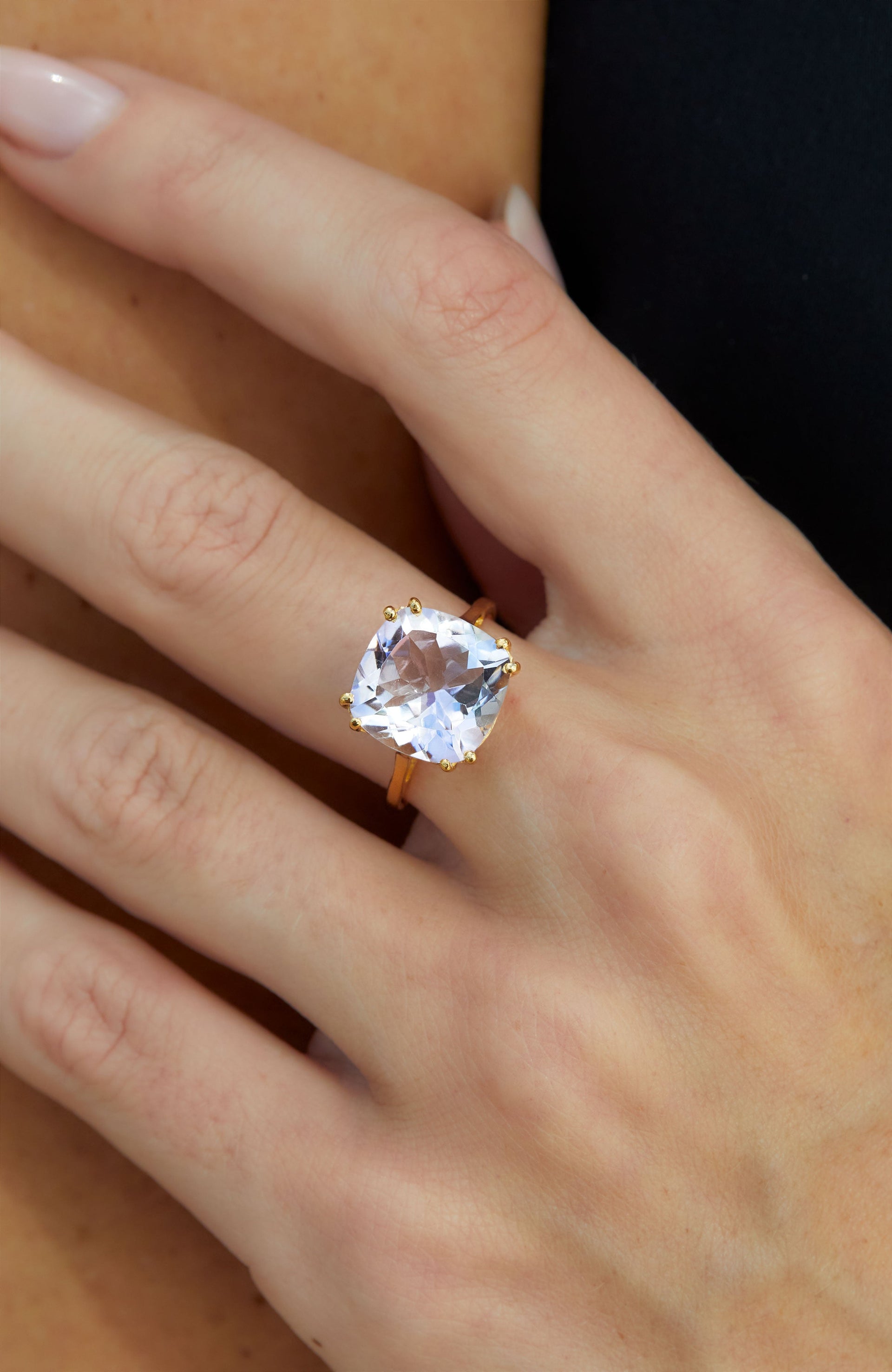 STERLING SILVER/GOLD PLATED 4.87GTW PINK AMETHYST CUSHION SHAPE RING