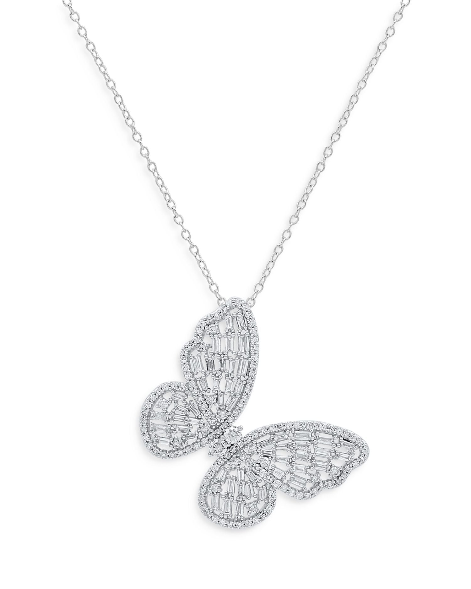Diamond Round & Baguette Butterfly Pendant Necklace in 14K White Gold, 1.0 ct. t.w. - Exclusive