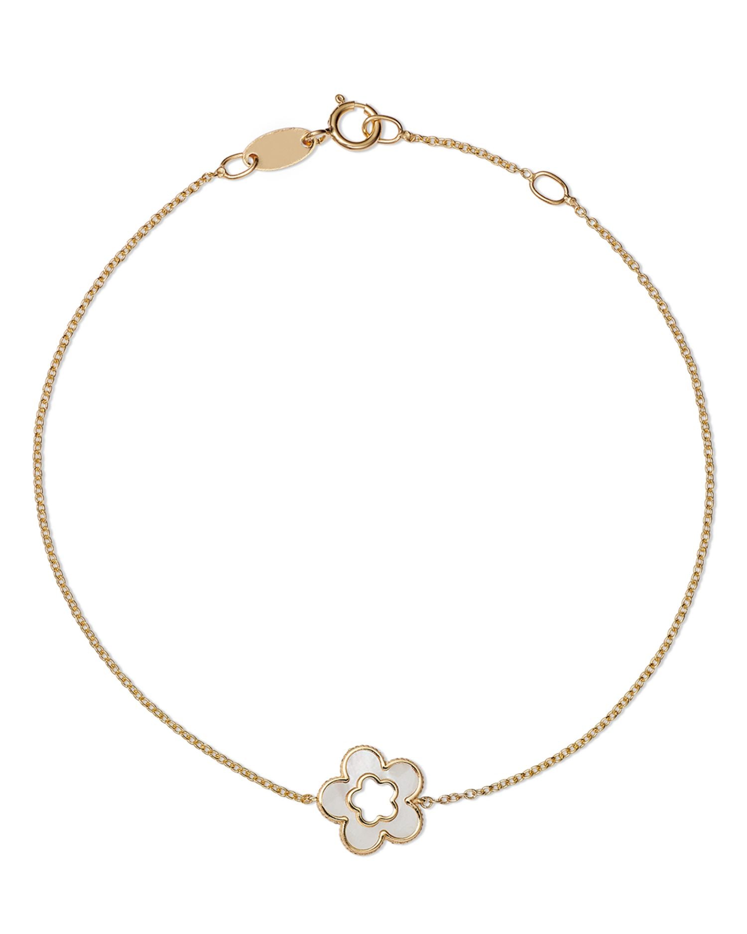 Mother of Pearl Flower Chain Bracelet in 14K Yellow Gold - Exclusive