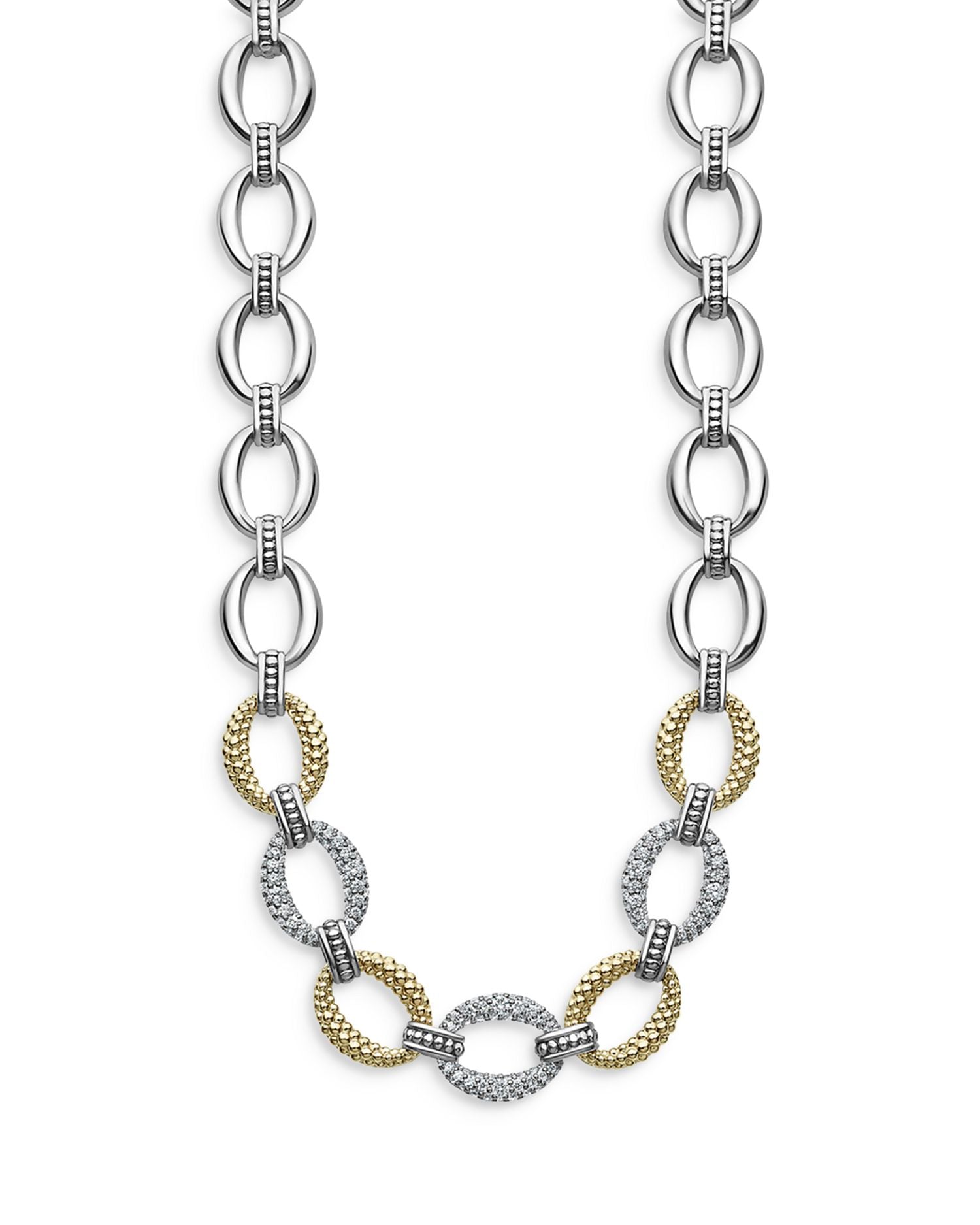 Sterling Silver & 18K Yellow Gold Caviar Luxe Diamond Link Necklace, 18'