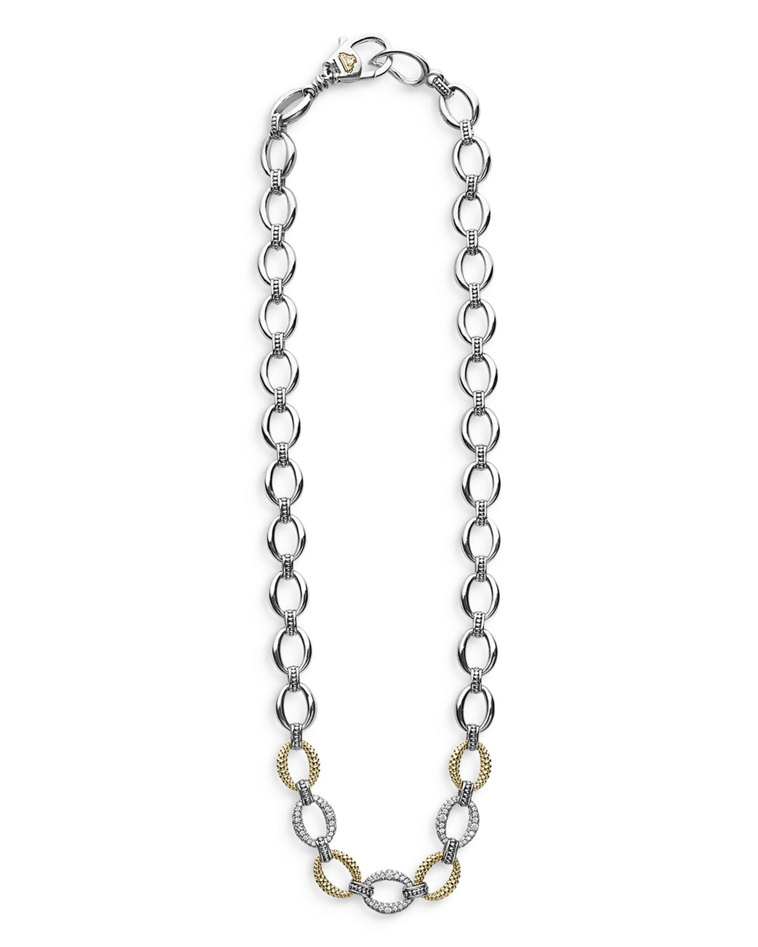 Sterling Silver & 18K Yellow Gold Caviar Luxe Diamond Link Necklace, 18'