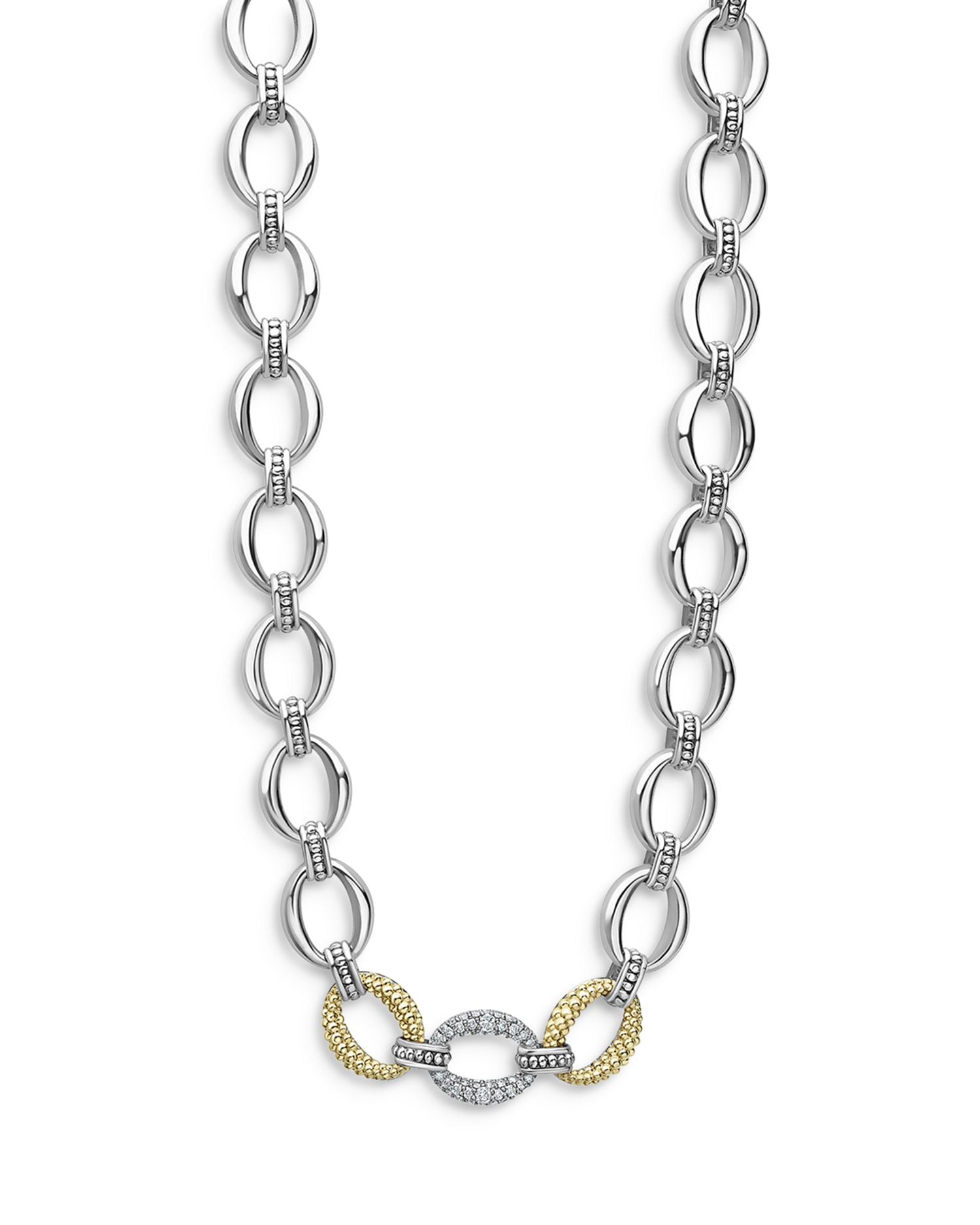 Sterling Silver & 18K Yellow Gold Caviar Luxe Diamond Link Necklace, 18'