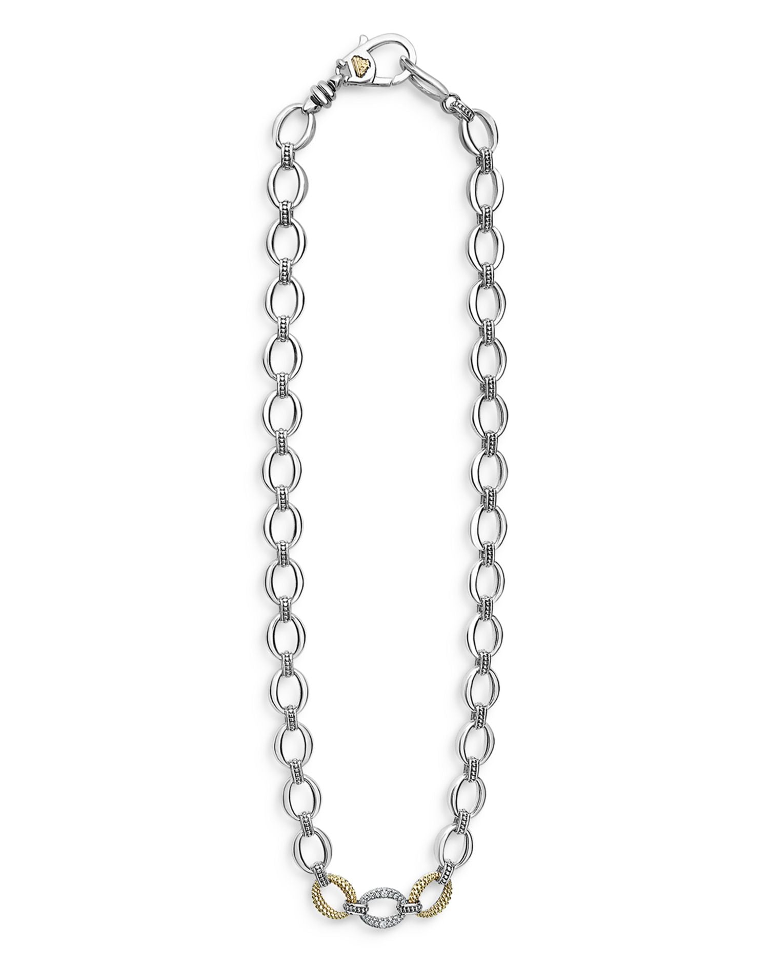 Sterling Silver & 18K Yellow Gold Caviar Luxe Diamond Link Necklace, 18'