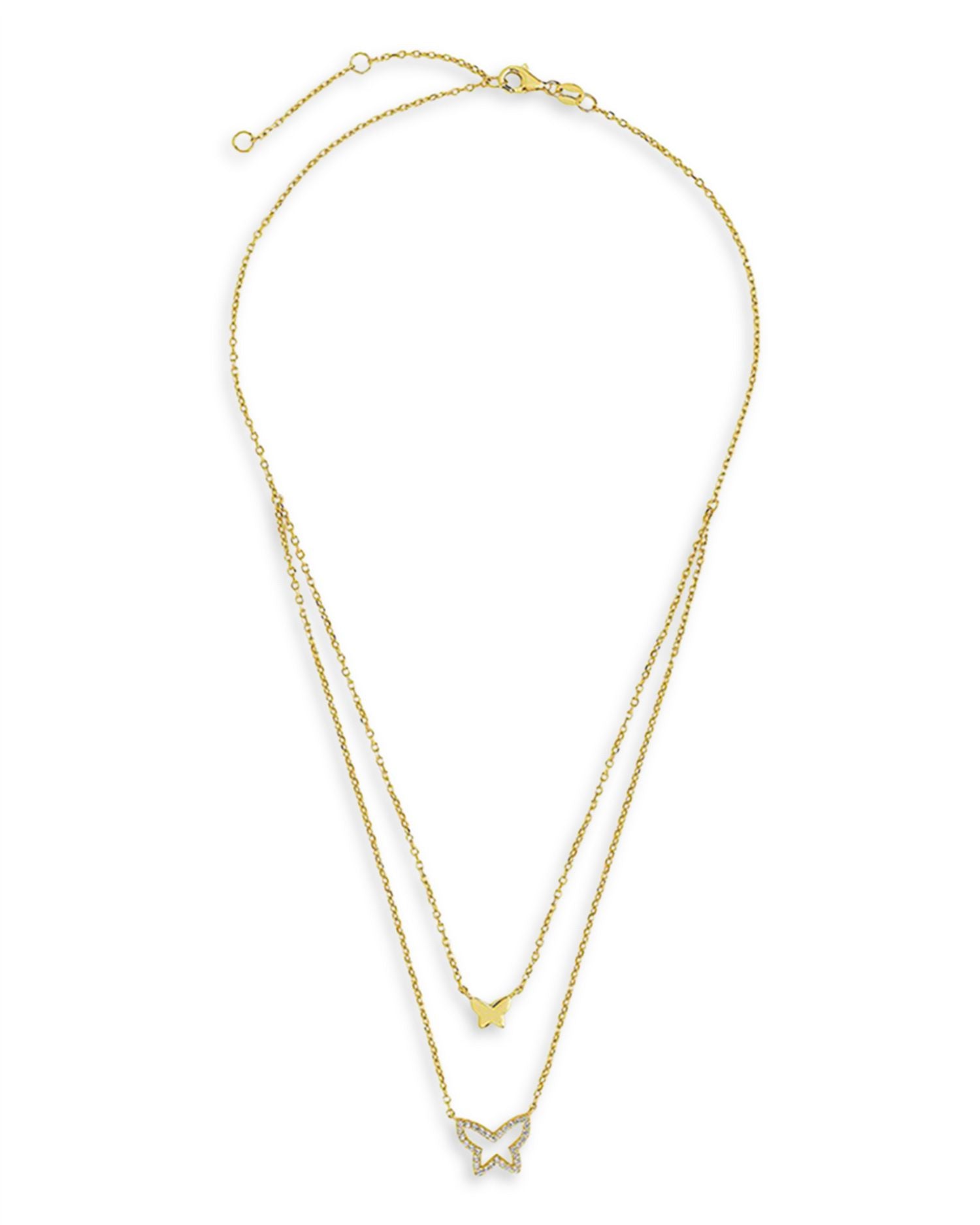 Pavé Butterfly Layered Pendant Necklace, 16'-18'