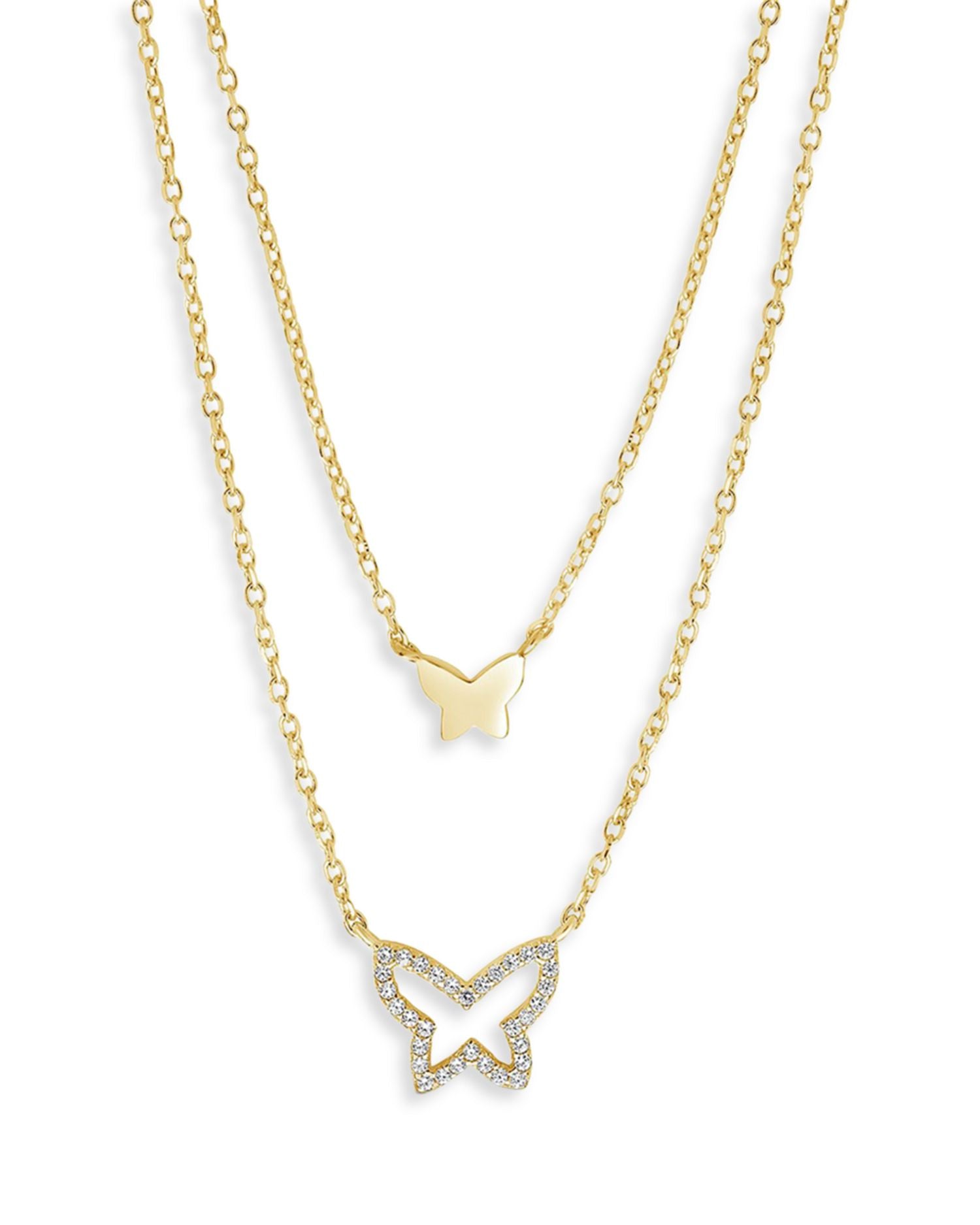 Pavé Butterfly Layered Pendant Necklace, 16'-18'