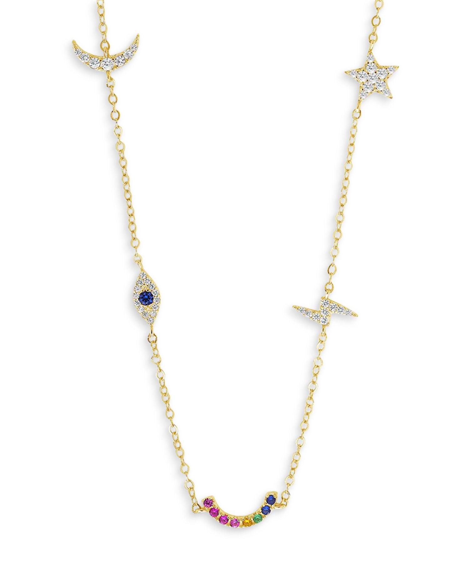 Multicolor Cubic Zirconia Lucky Charm Necklace, 16"-18"