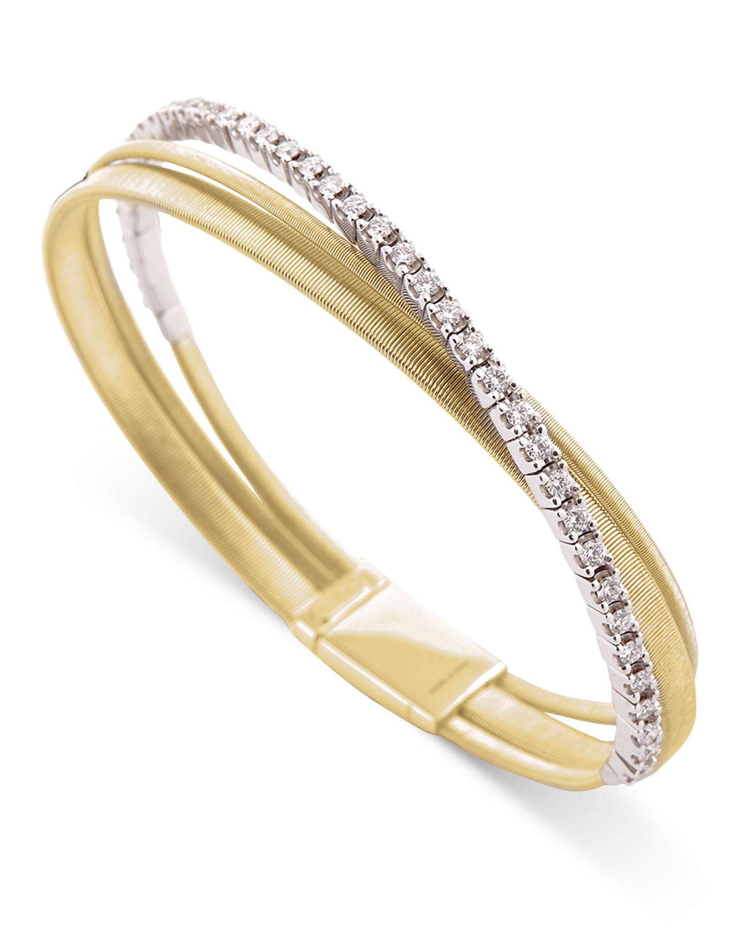 18K Yellow Gold Masai Diamond Crossover Bangle Bracelet