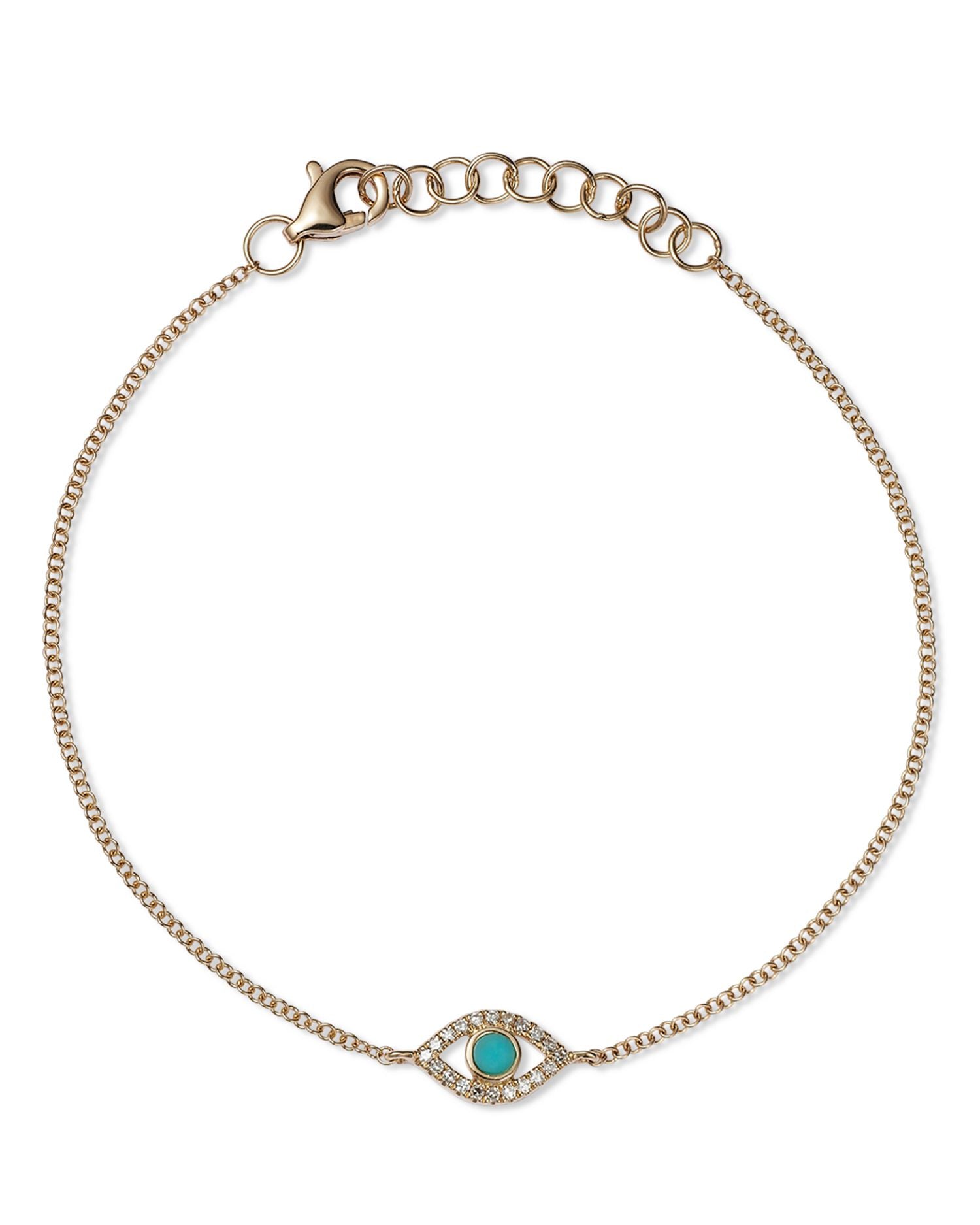 14K Yellow Gold Kate Turquoise & Diamond Evil Eye Chain Bracelet
