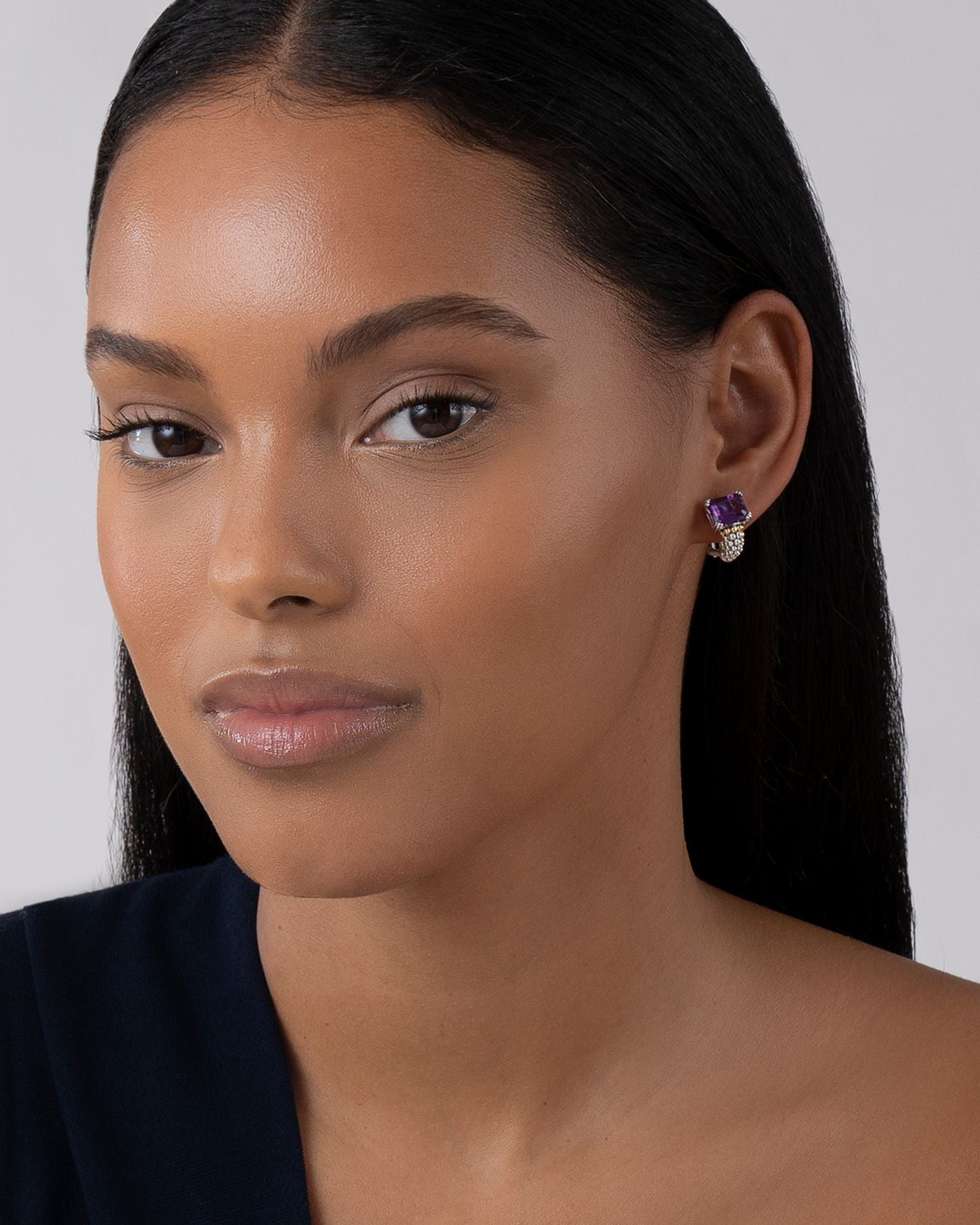 18K Yellow Gold & Sterling Silver Glacier Gemstone Caviar Beaded Half Hoop Earring Collection