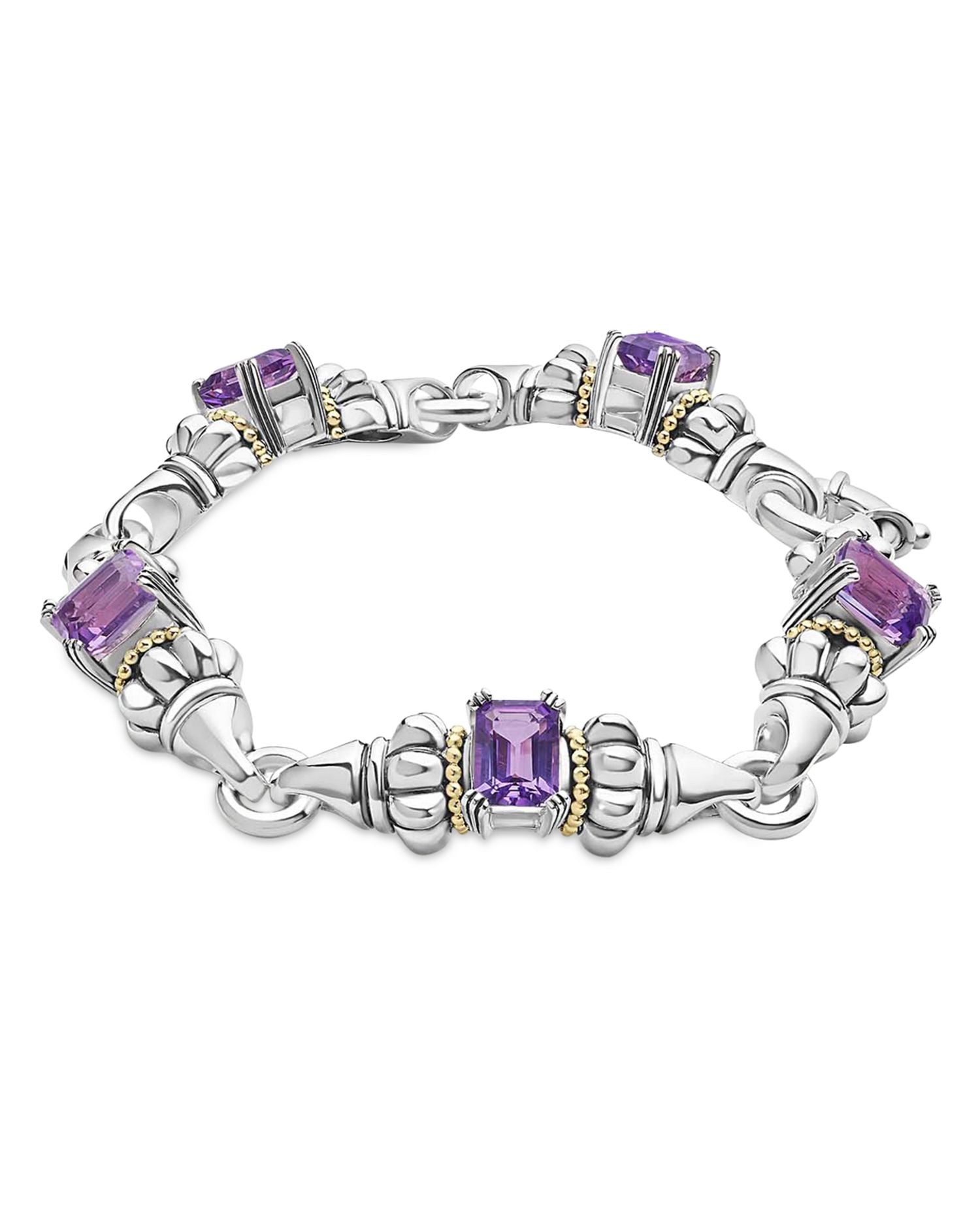 18K Yellow Gold & Sterling Silver Glacier Amethyst Link Bracelets