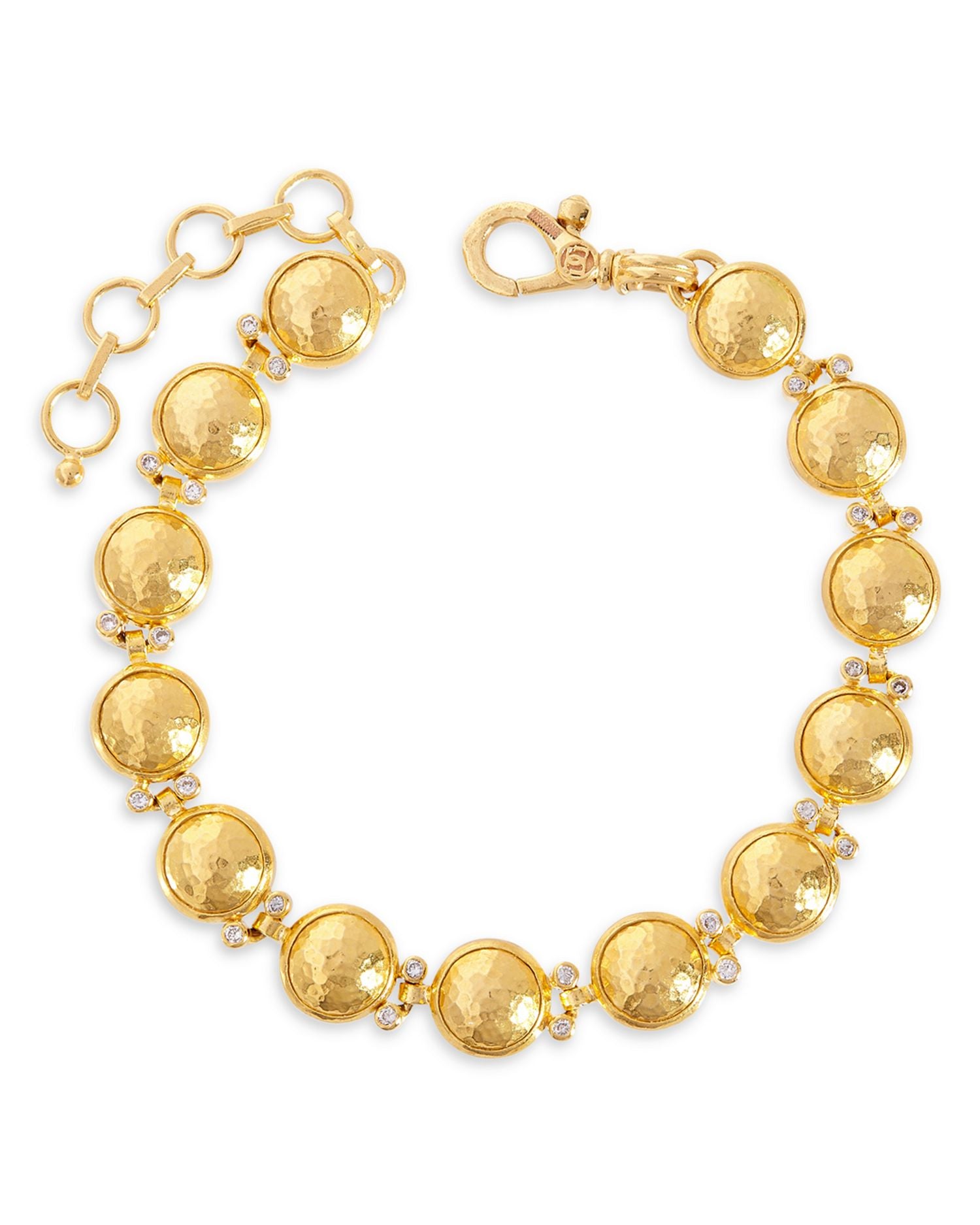 24K Yellow Gold Amulet Diamond Bezel Hammered Link Bracelet