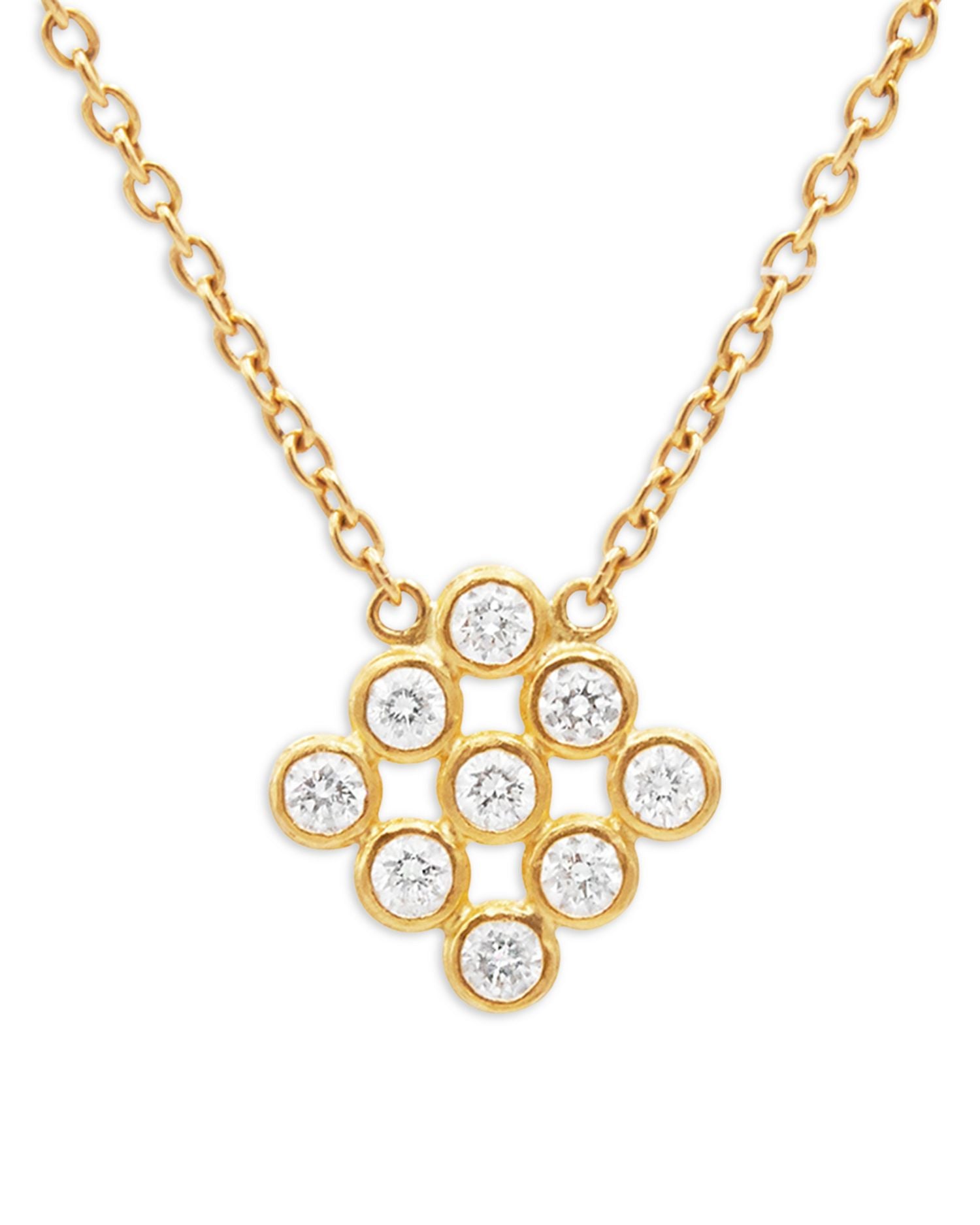 24K Yellow Gold Pointelle Diamond Bezel Cluster Pendant Necklace, 16-18'