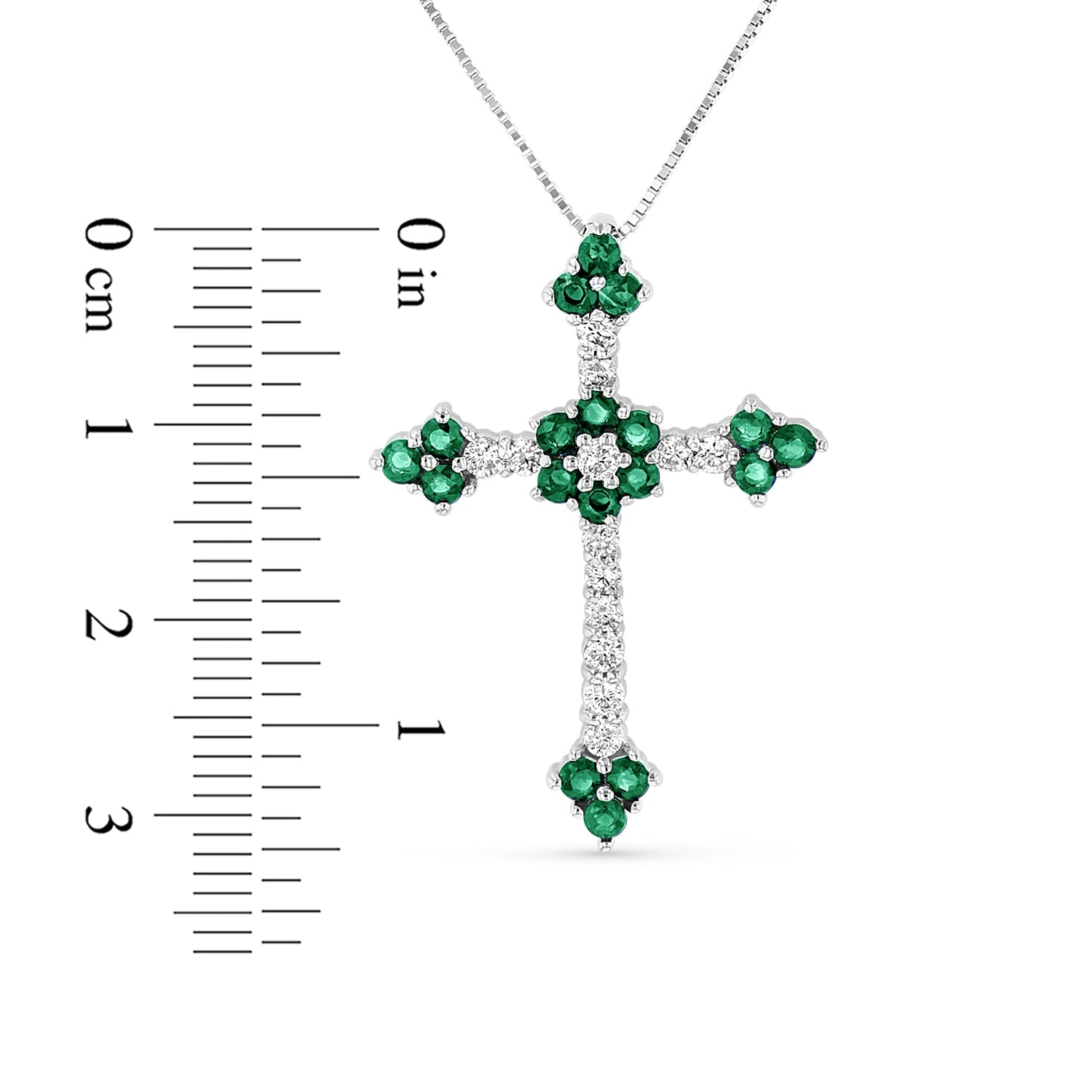 1.10ctw Diamond and Emerald Cross Pendant in 14k White gold