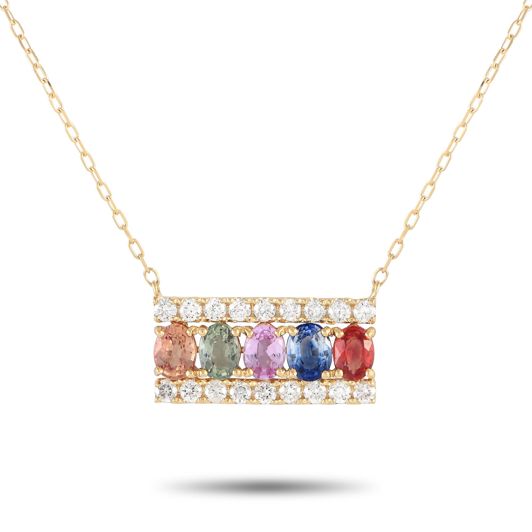 LB Exclusive 18K Yellow Gold 0.32ct Diamond and Multicolored Sapphire Necklace MF17-103123