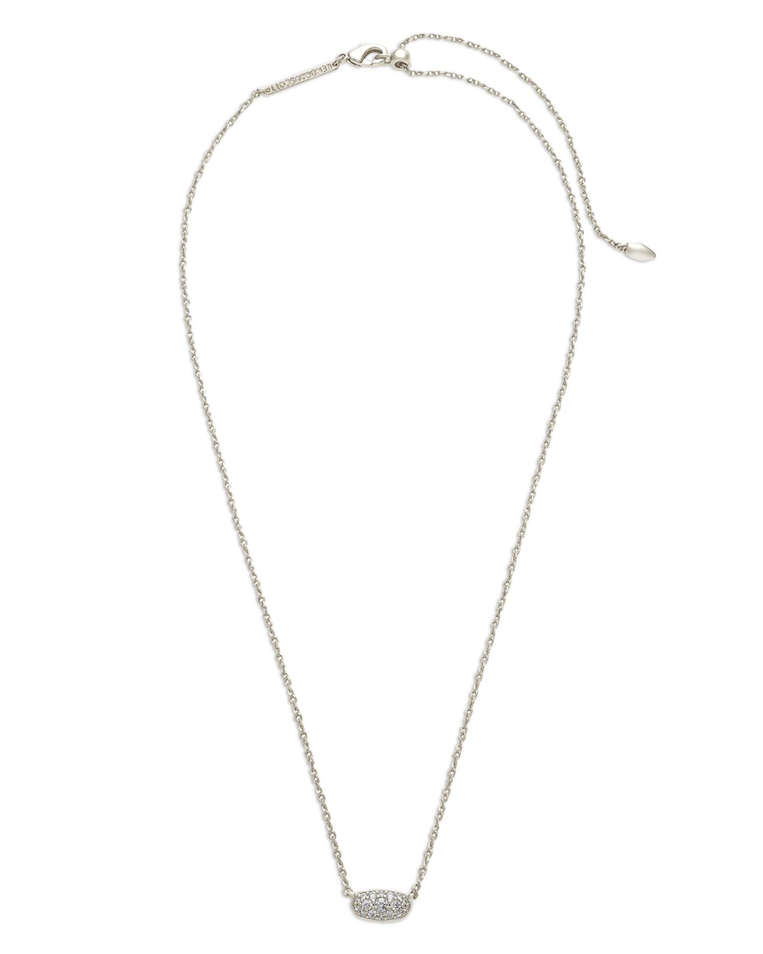 Grayson Cubic Zirconia Adjustable Pendant Necklace in Rhodium Plate, 19'